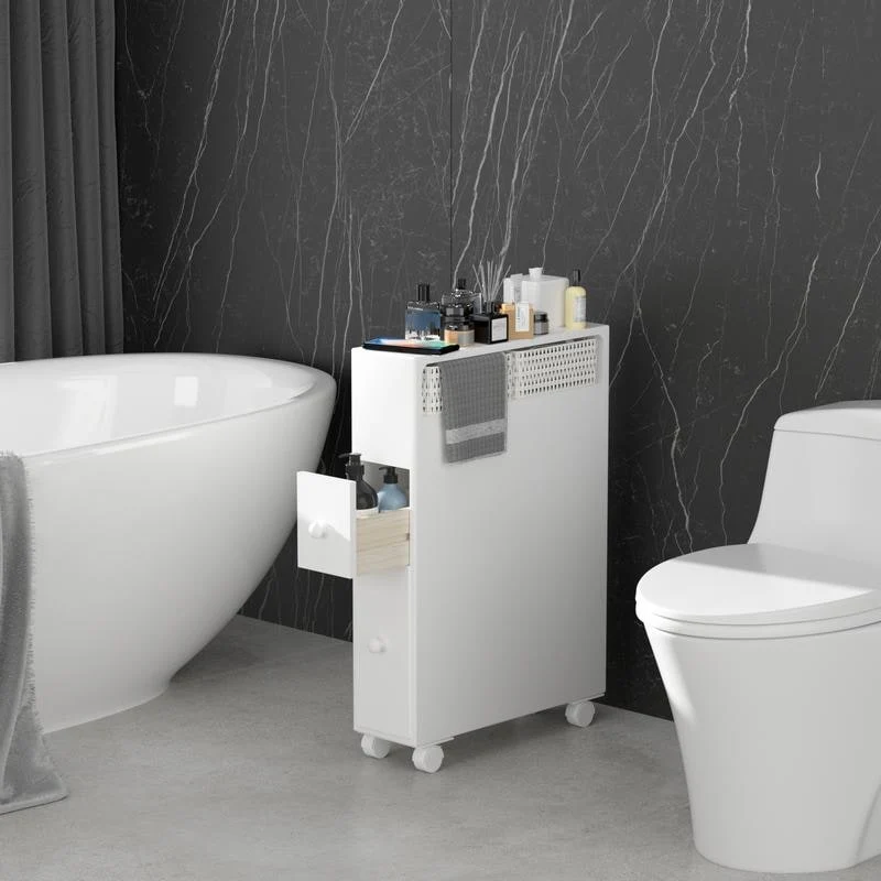 Freestanding Wooden Storage Cabinet with Storage Basket for Narrow Bathroom