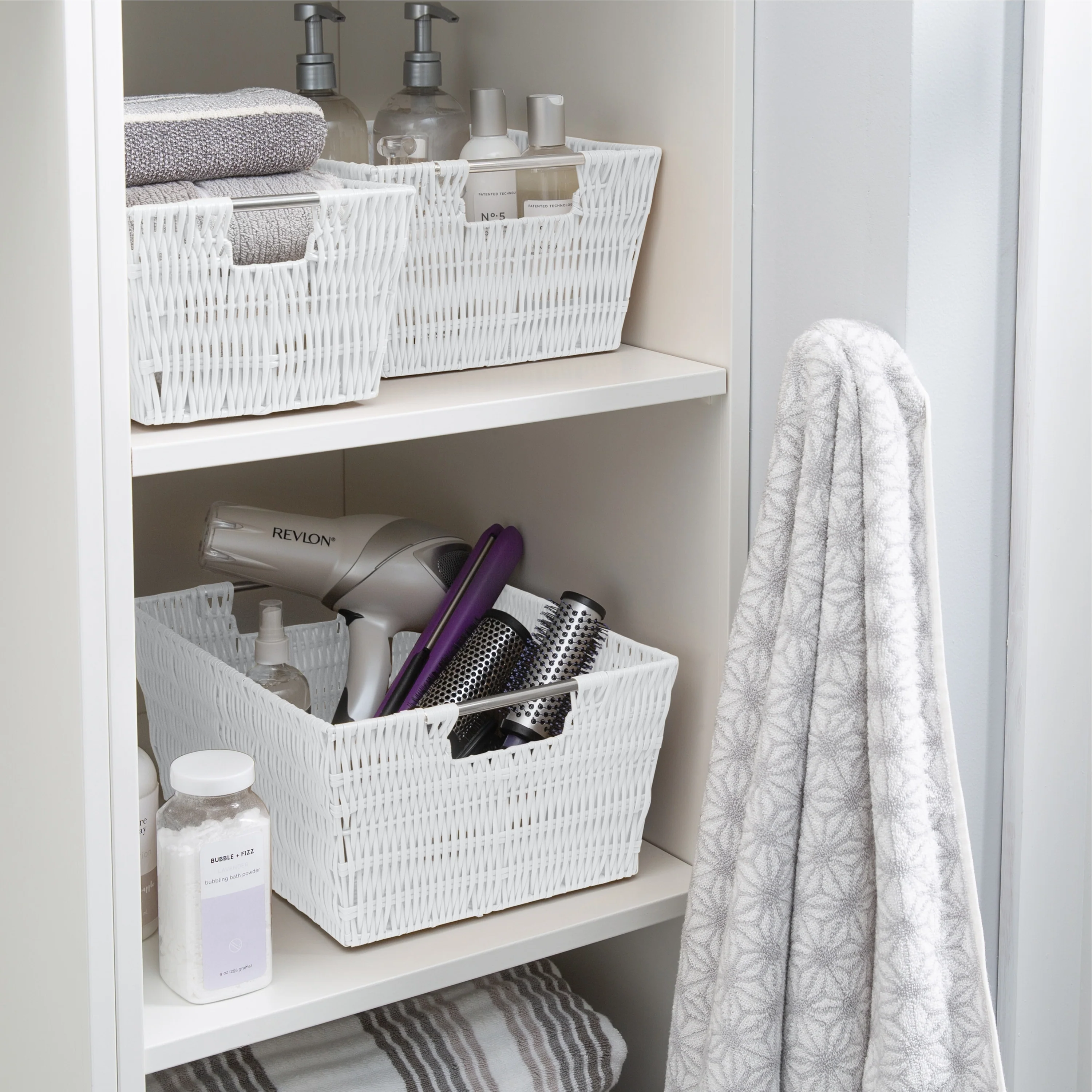 Simplify 3 Pack Set Rattan Tote Baskets in Charcoal