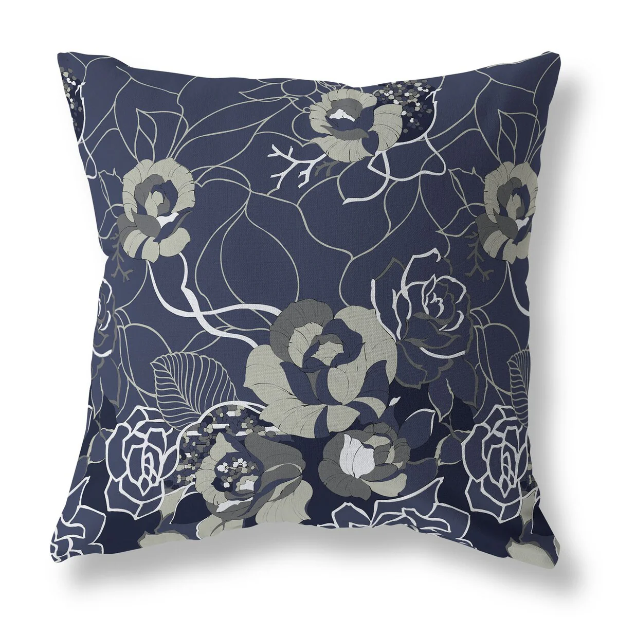 Blue And Gray Regal Rose Retreat Indoor/Outdoor Throw Pillow Zipper