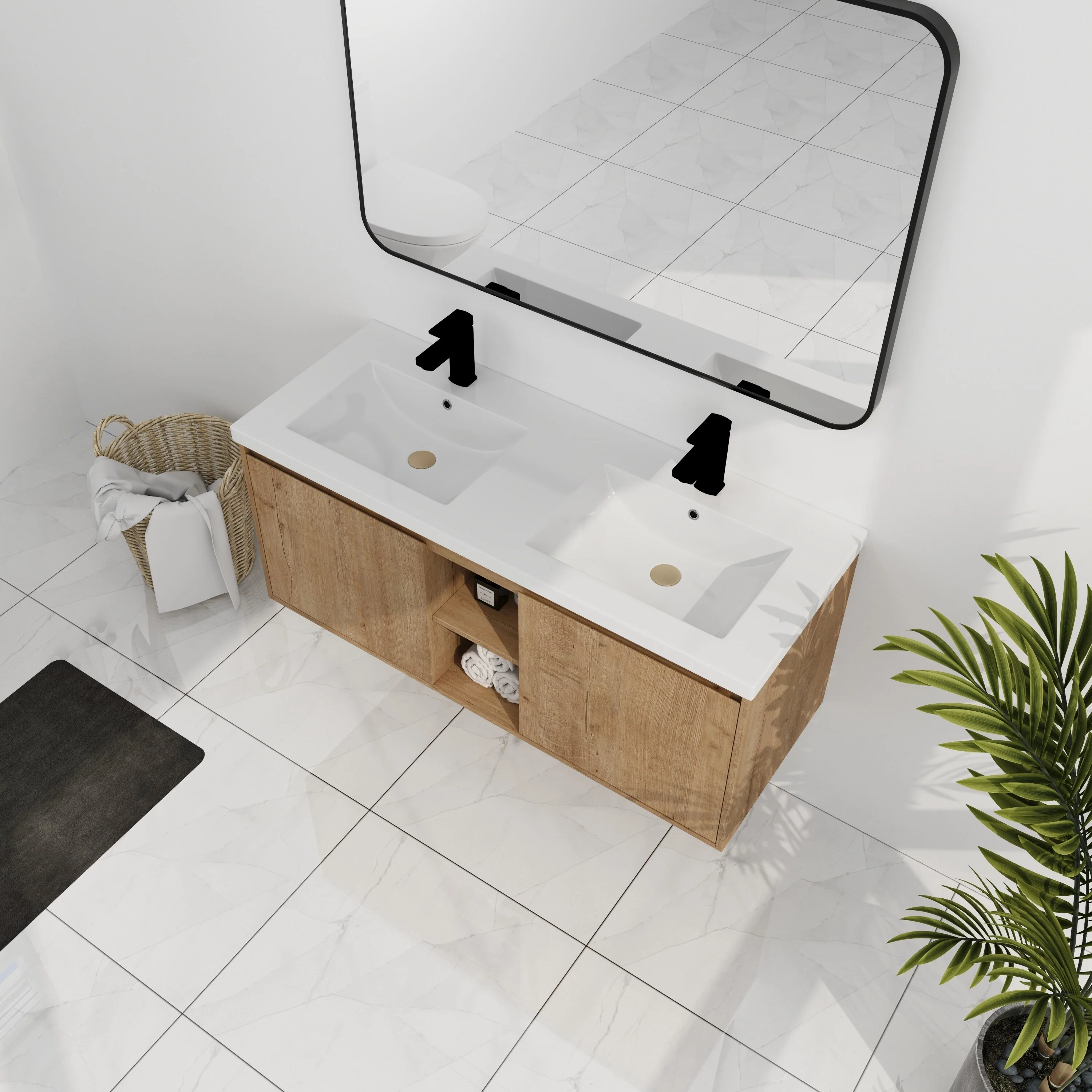 BNK Double Sink Bathroom Vanity in 48 Inch,Bathroom Cabinet with Soft Close Doors&Shelves