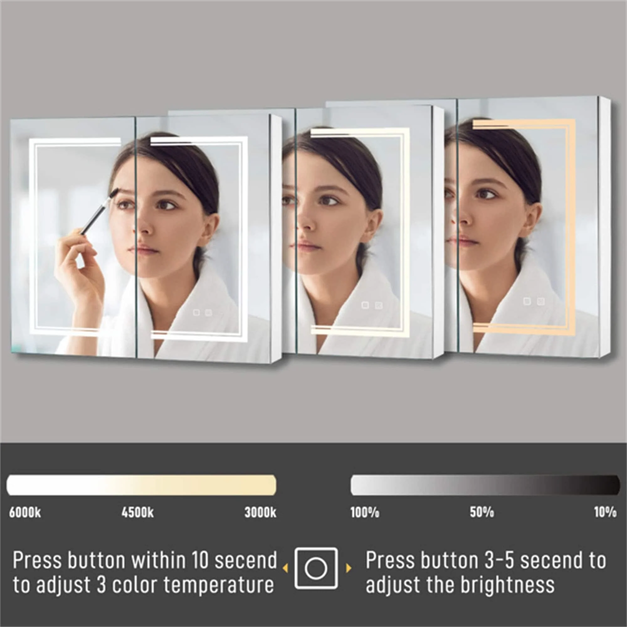 32*28in Bathroom Wall Cabinet ; Anti-Fog; Led Light; Power-Off Memory