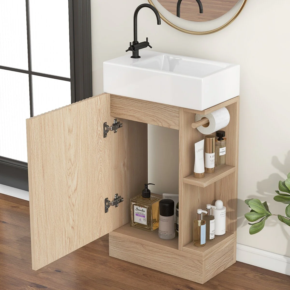 18.6 in. W x 10.6 in. D x 33.2 in. H Bathroom Vanity with Sink and Two-tier Shelves