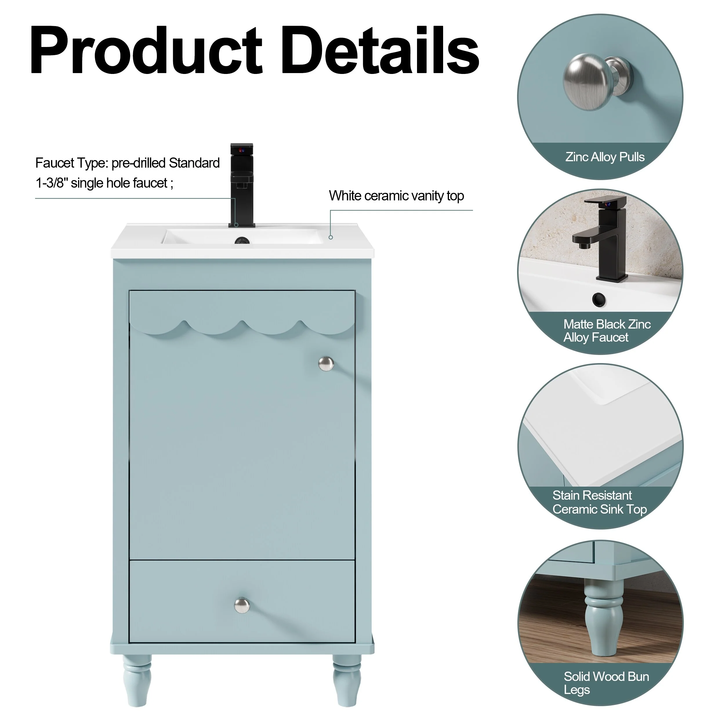 Lace Trim Freestanding Bathroom Vanity Set - Perfect for Bathrooms