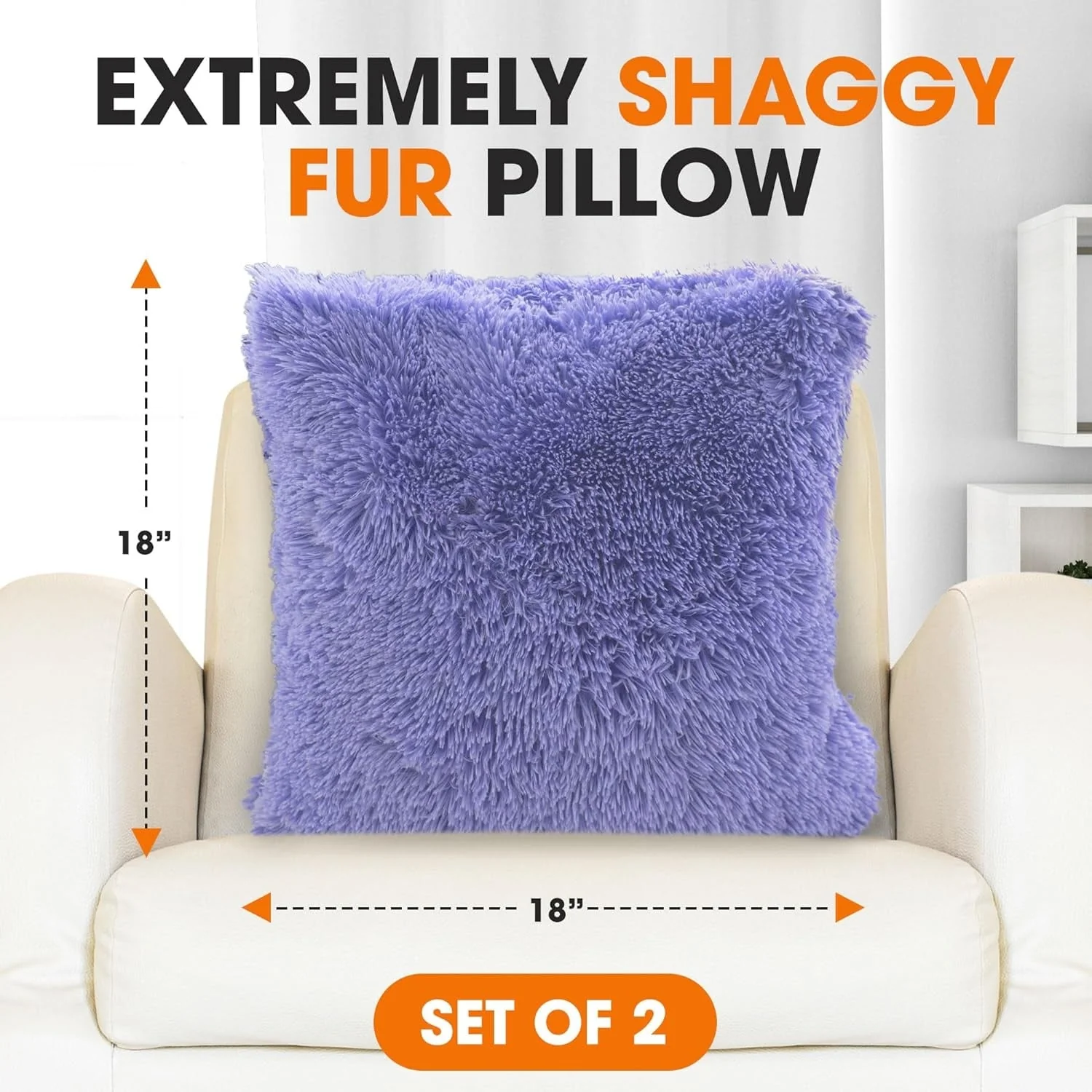 Cheer Collection Shaggy Long Hair Throw Pillows (Set of 2)