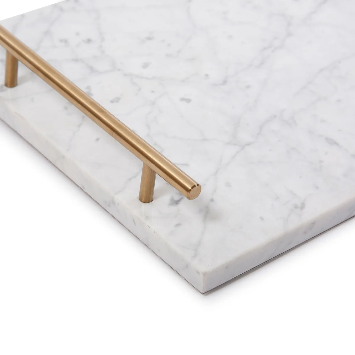 Allan Andrews White Marble Tray with Brushed Brass Handles
