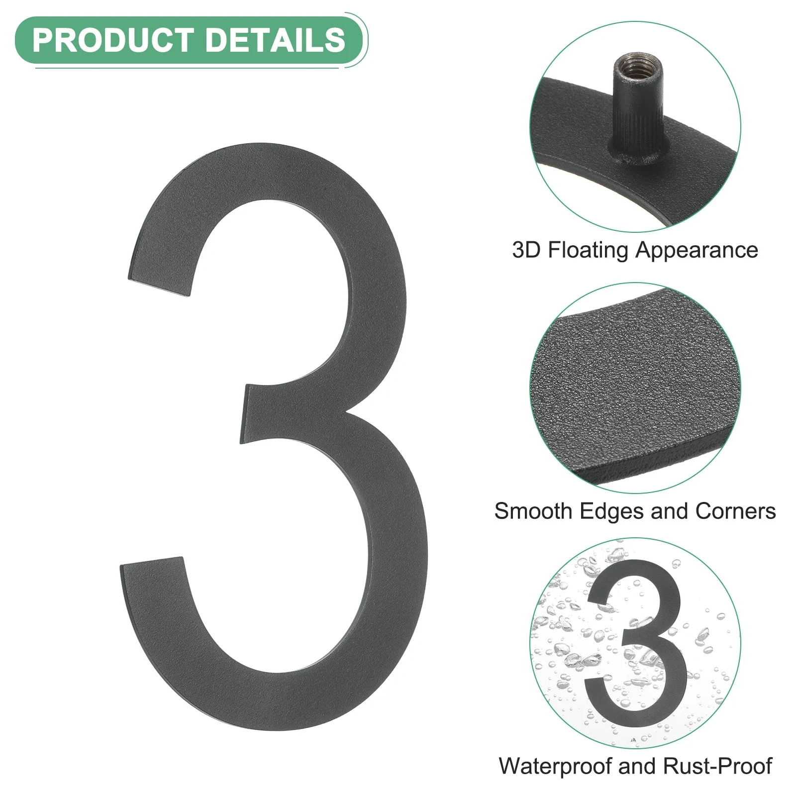 6 Inch Floating House Numbers, Modern House with Nail Kit Black