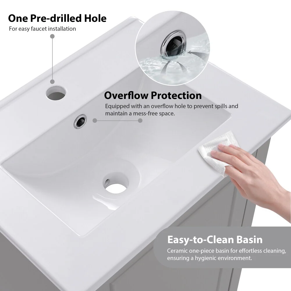 Modern 20 Inch Small Bathroom Vanity Cabinet with Ceramic Basin