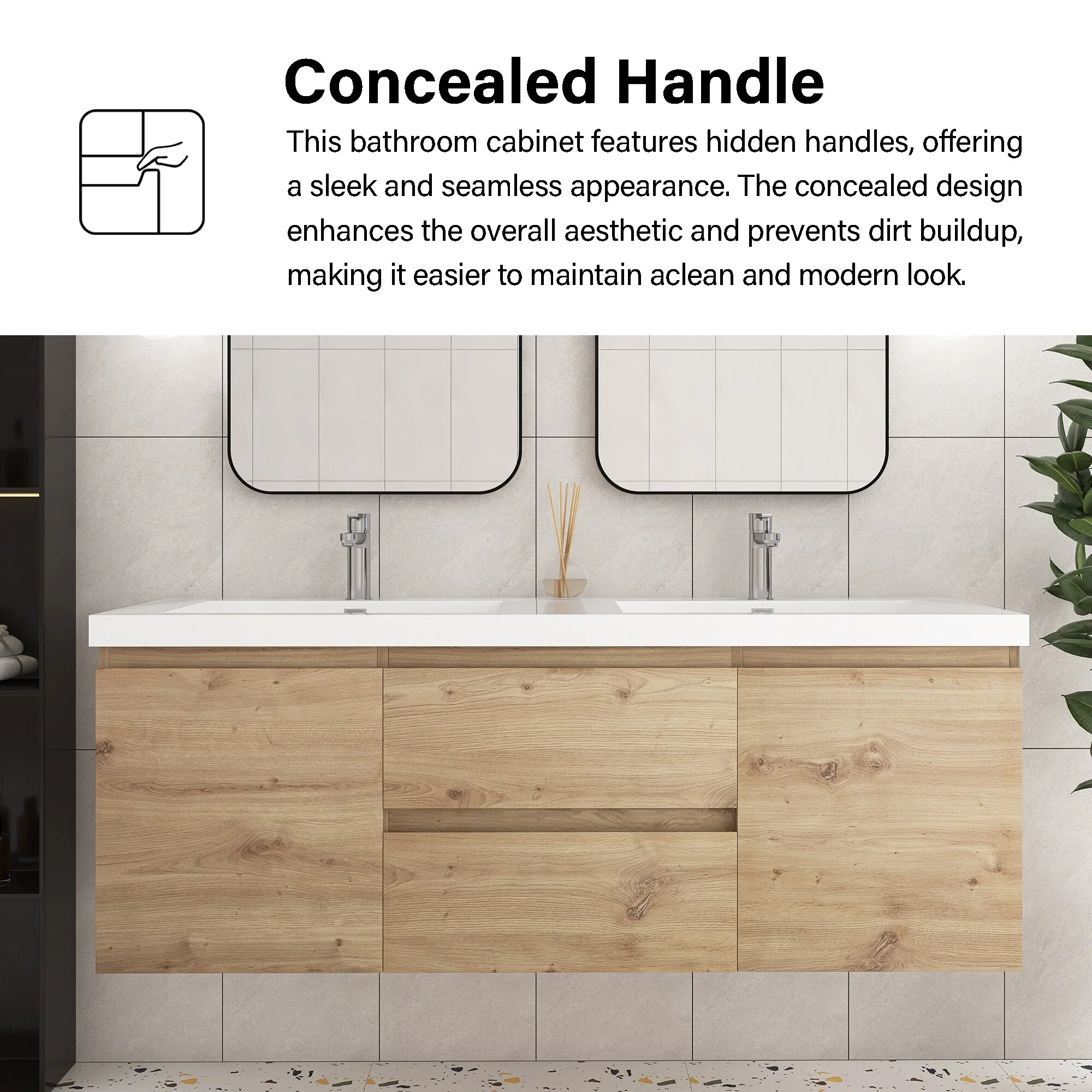 Angela Wall Mounted Bathroom Vanity in F. Oak with White Cultured Marble Top