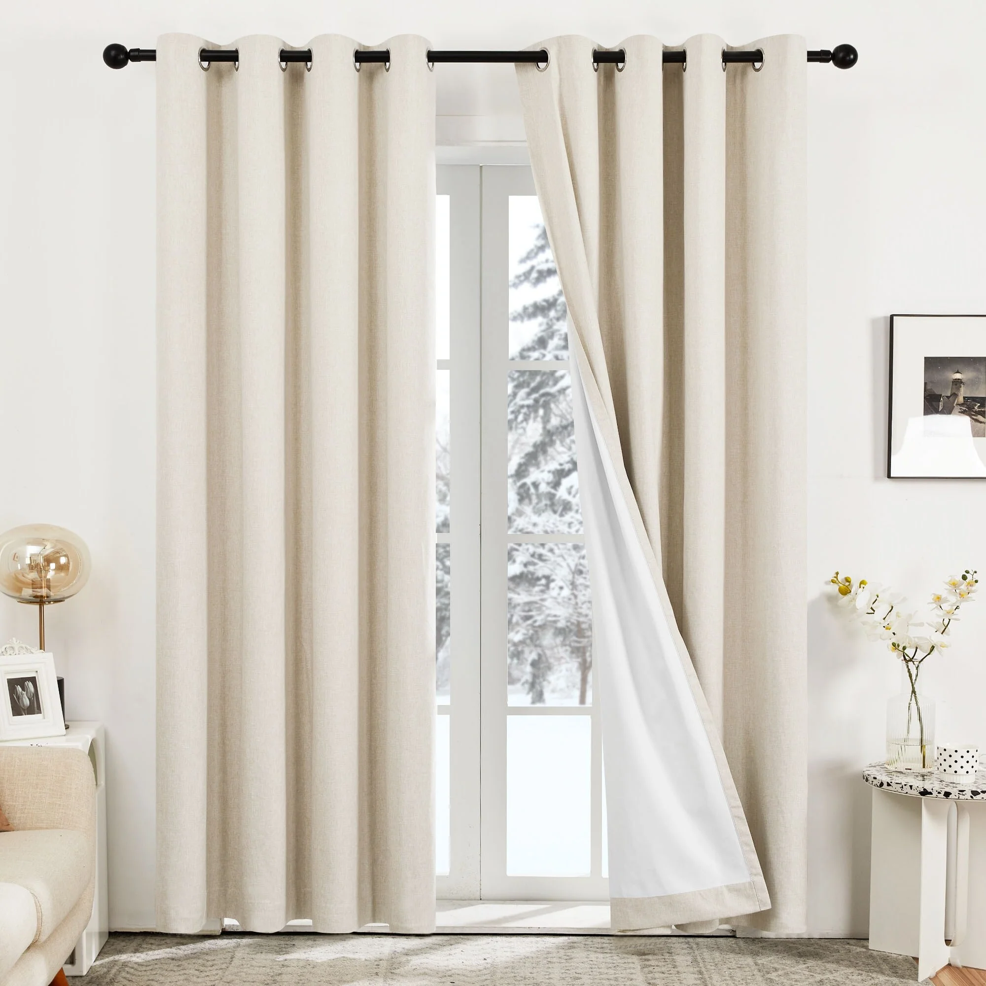 Deconovo Blackout Living Room Curtains Faux Linen Drapes 2 Panels