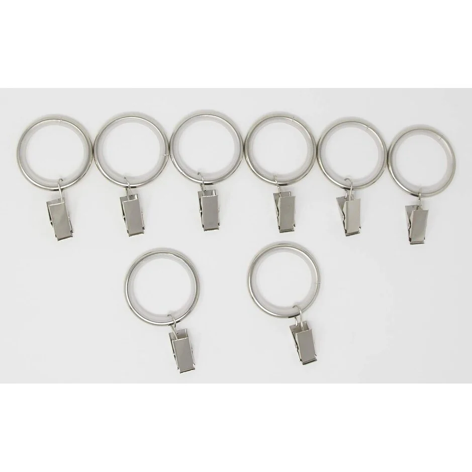 Set of 8 Curtain Drapery Rings with Clips, 1.5-inch Inner Diameter, Nylon Insert Quiet Smooth