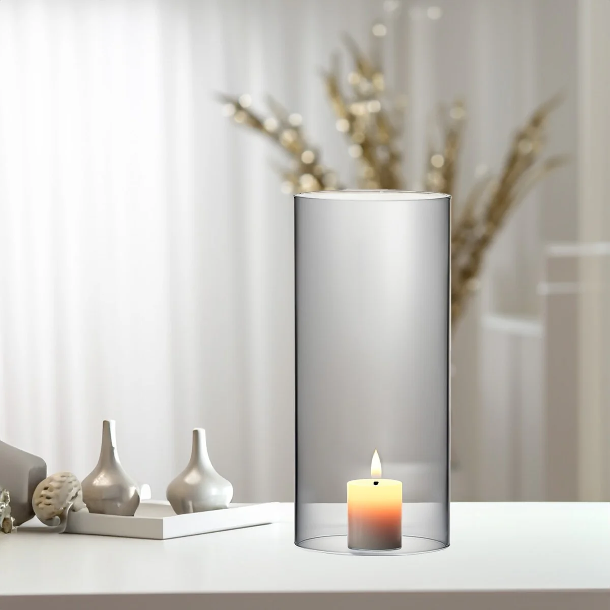 Clear Glass Cylinder Hurricane Chimney Tube, Candle Cover - 1 Piece