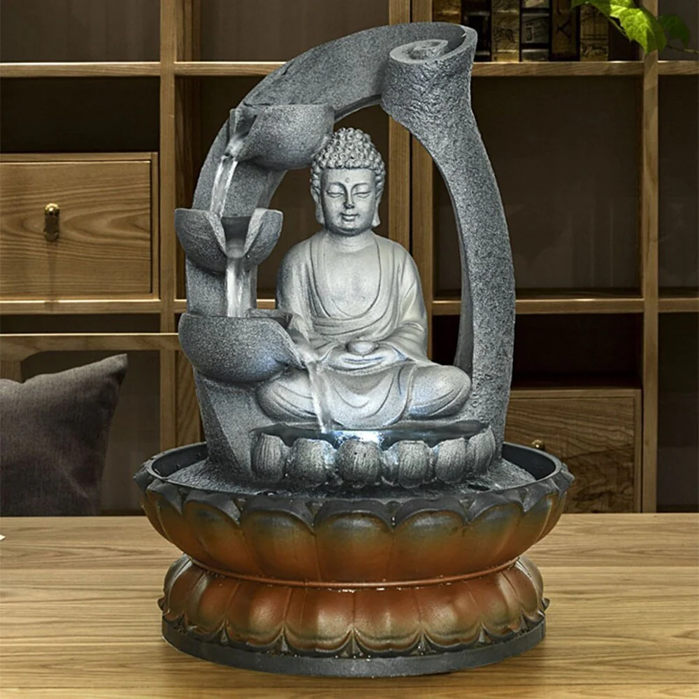 Sitting Buddha Fountain LED Indoor Table Waterfall Fountain Home Decor