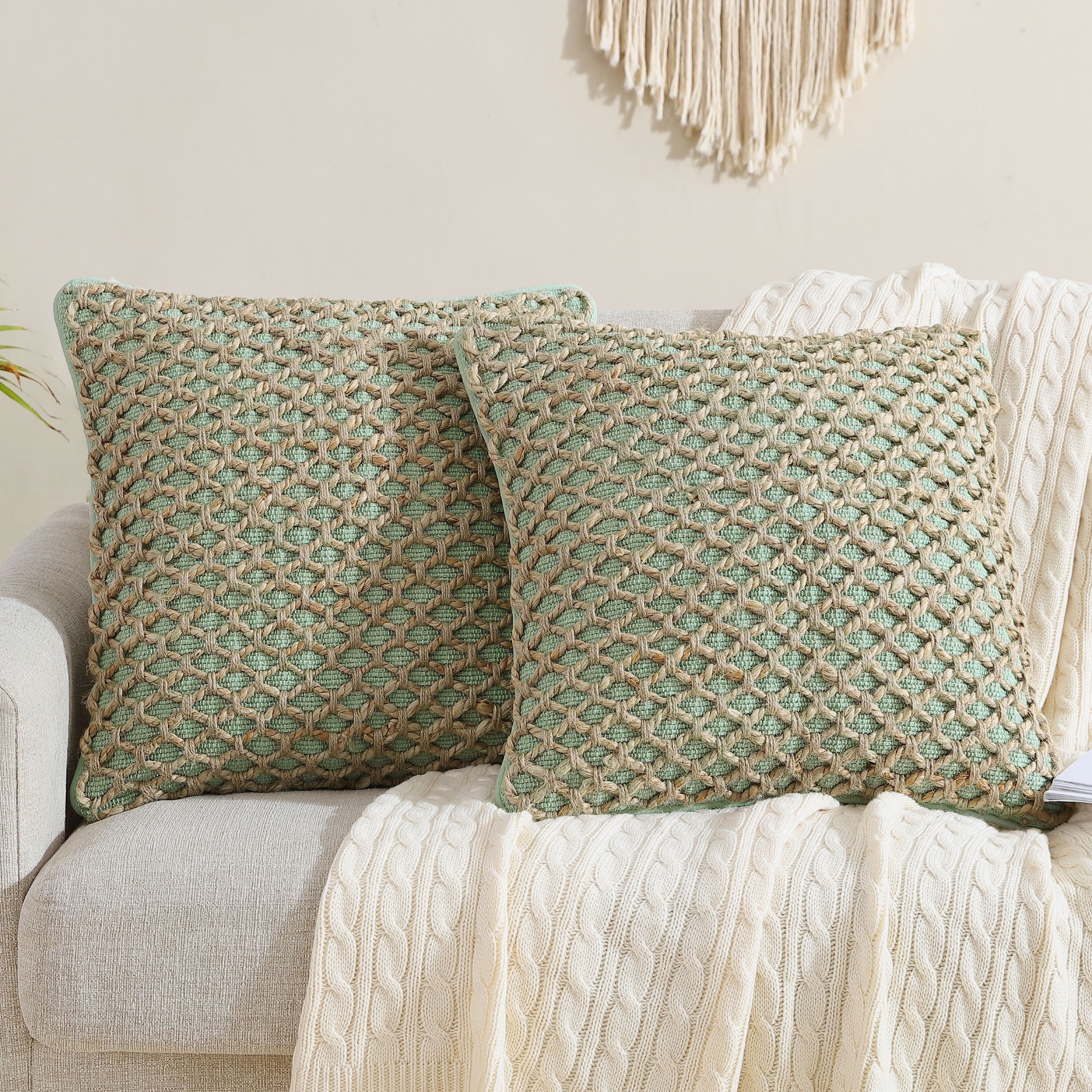 Boho Living Jada Braided Cotton/Jute Throw Pillow Covers