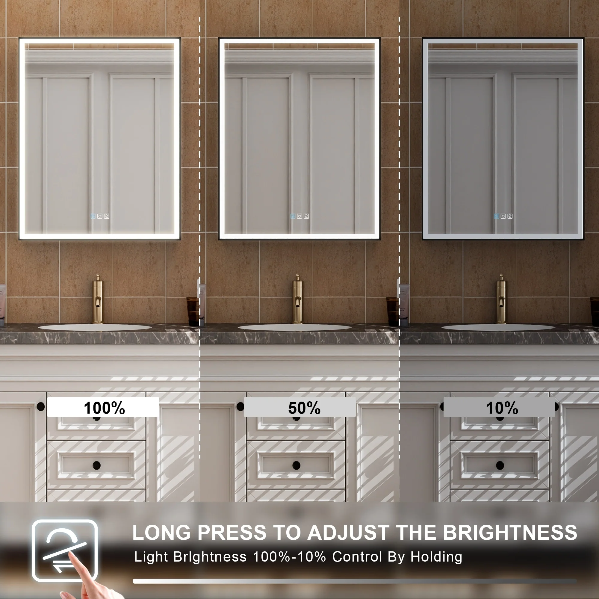 30'' H Recessed Or Surface Wall Mounted LED Mirror Cabinet With Mirror And Adjustable Shelves,Black Frame