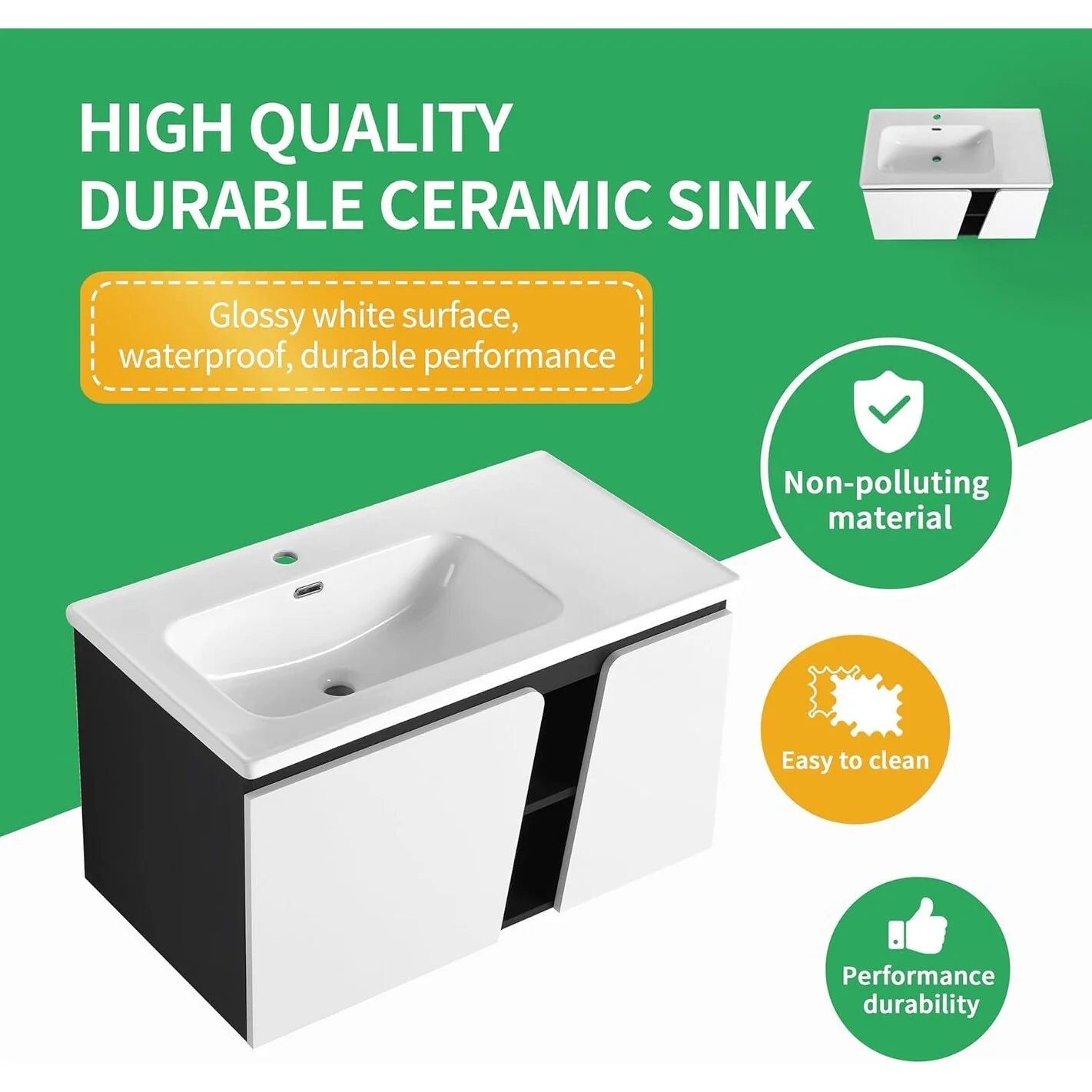 BNK 28/ 32/36/40 Inch Single Sink Bathroom Vanity with Soft Close Door, Modern Floating Vanity