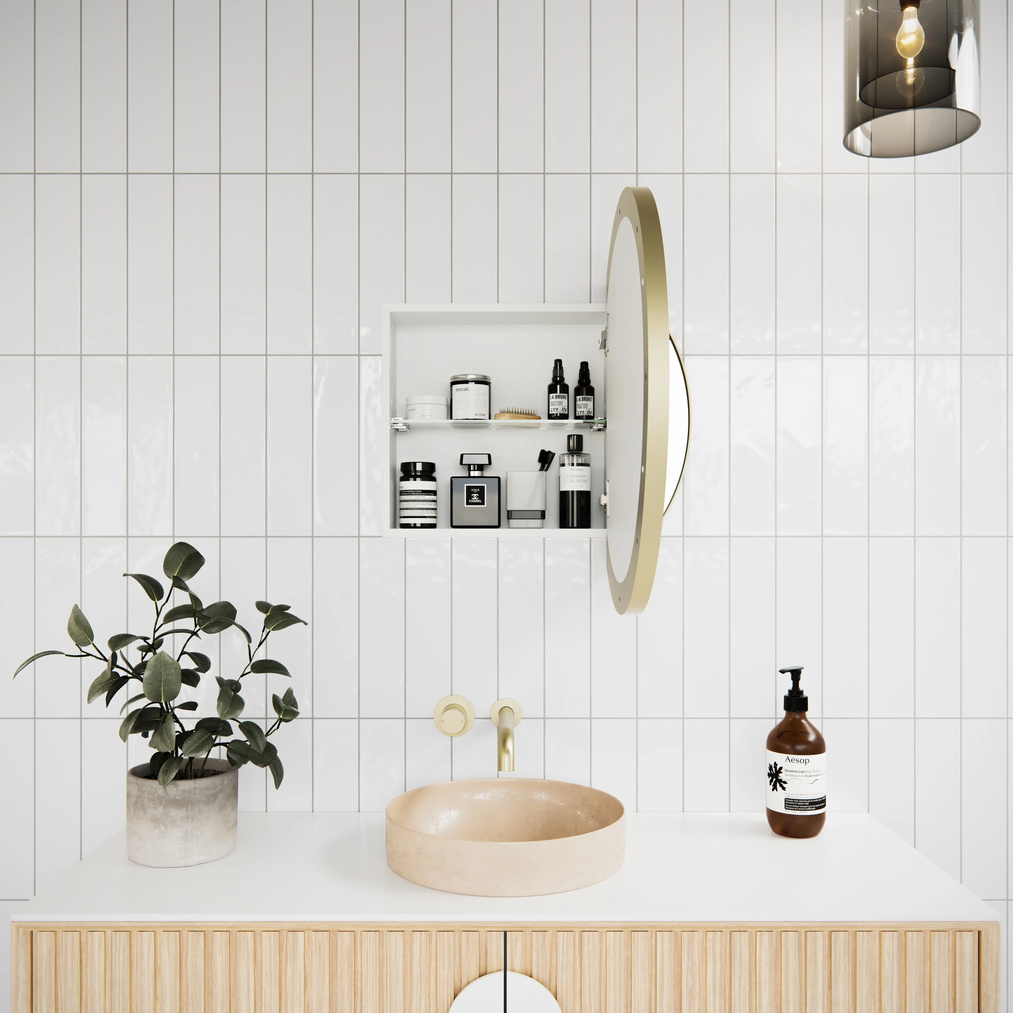 One Door Steel Frame Round Shape Medicine Cabinet