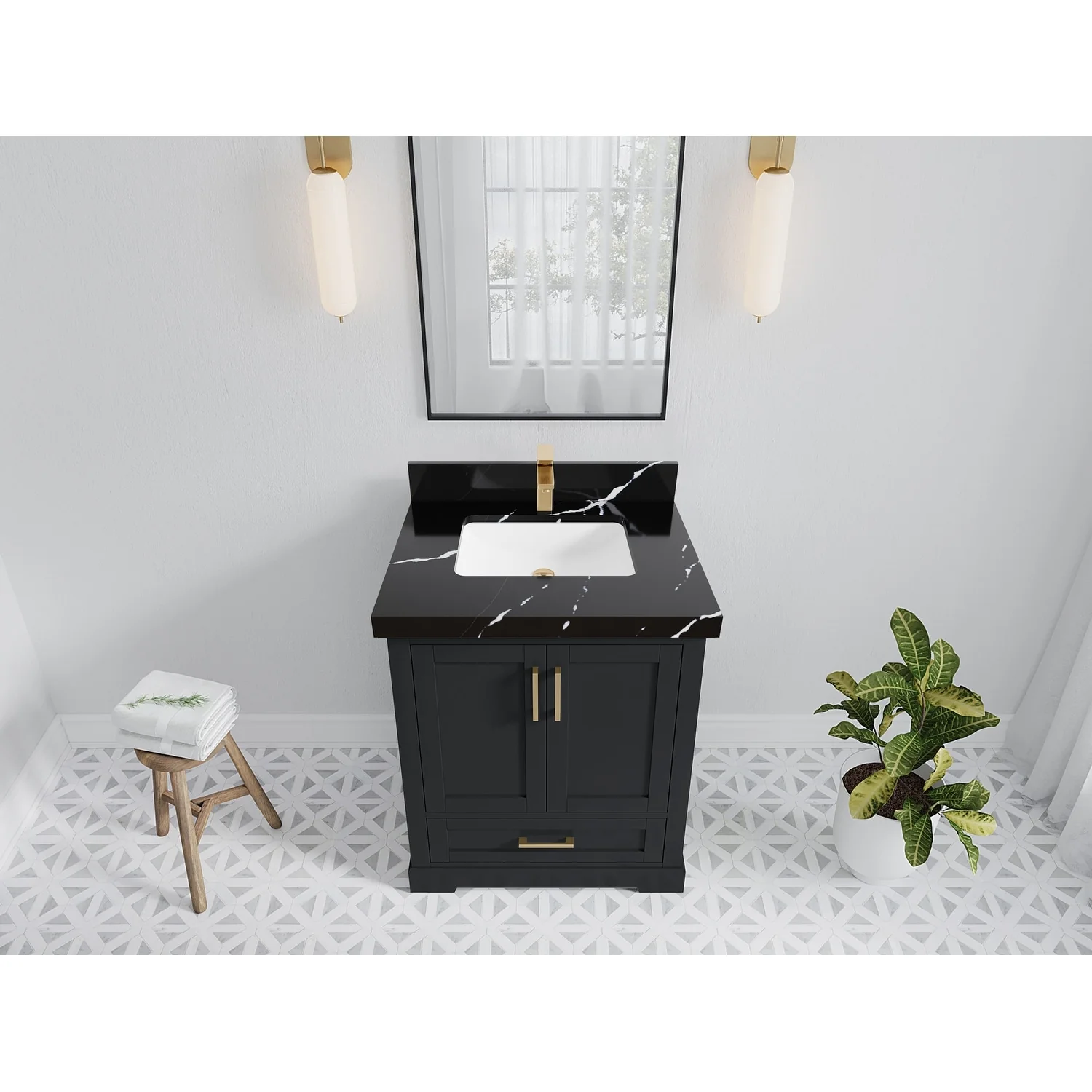Willow Collection 30 in W x 22 in D x 36 in H Reeded Boston Single Bowl Sink Bathroom Vanity with Quartz or Marble Countertop