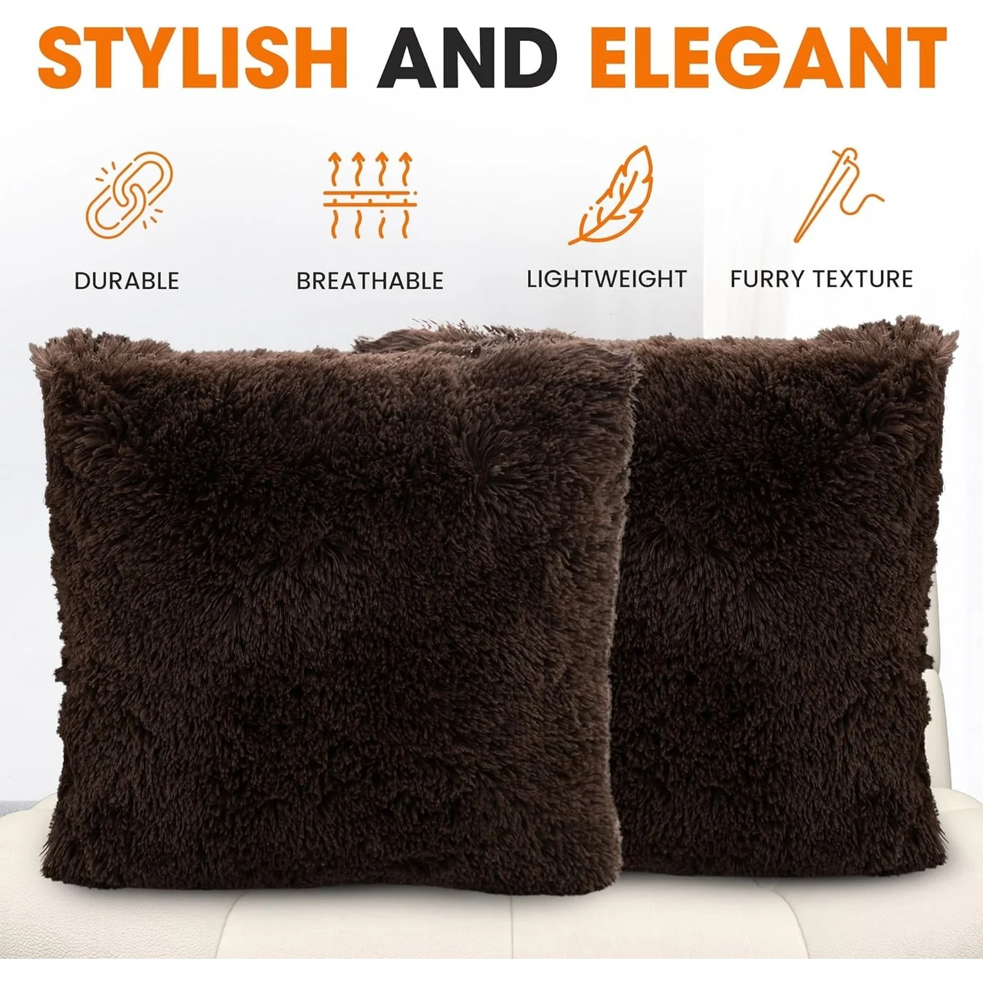 Cheer Collection Shaggy Long Hair Throw Pillows (Set of 2)