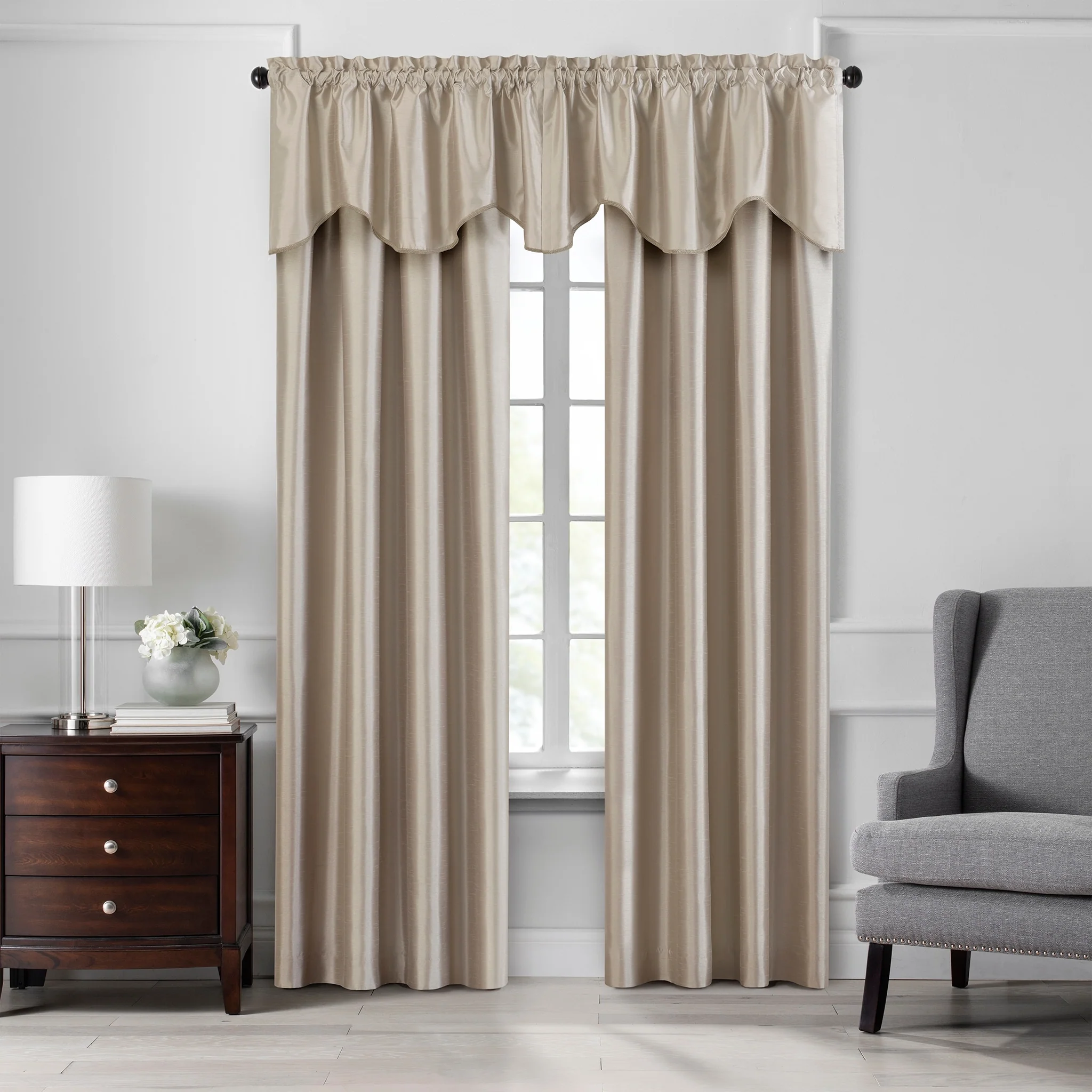 Gracewood Hollow Foster Faux Silk Scalloped Window Valance - 50