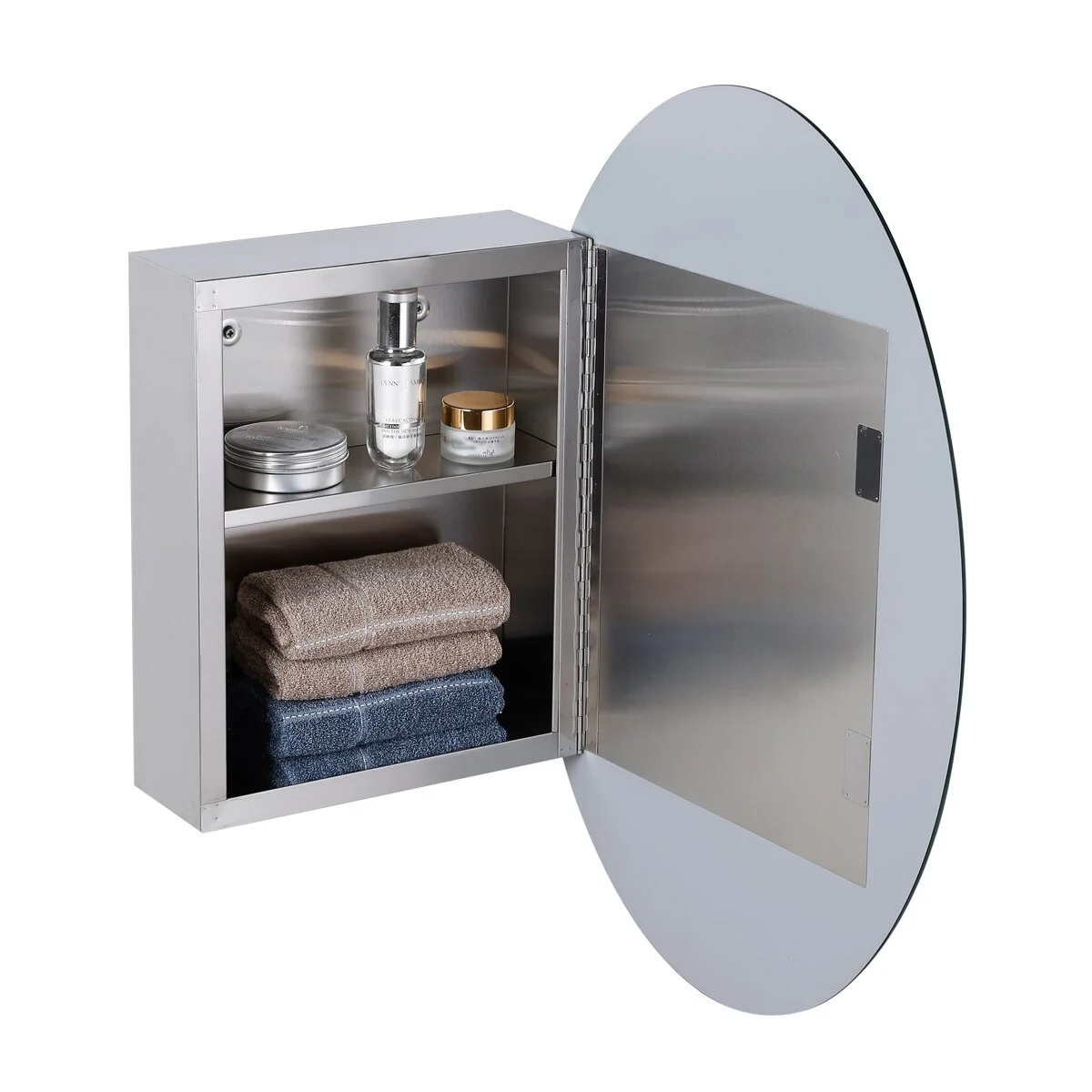 Oval Medicine Cabinet Wall Mounted Brushed Stainless Steel with Mirror 26