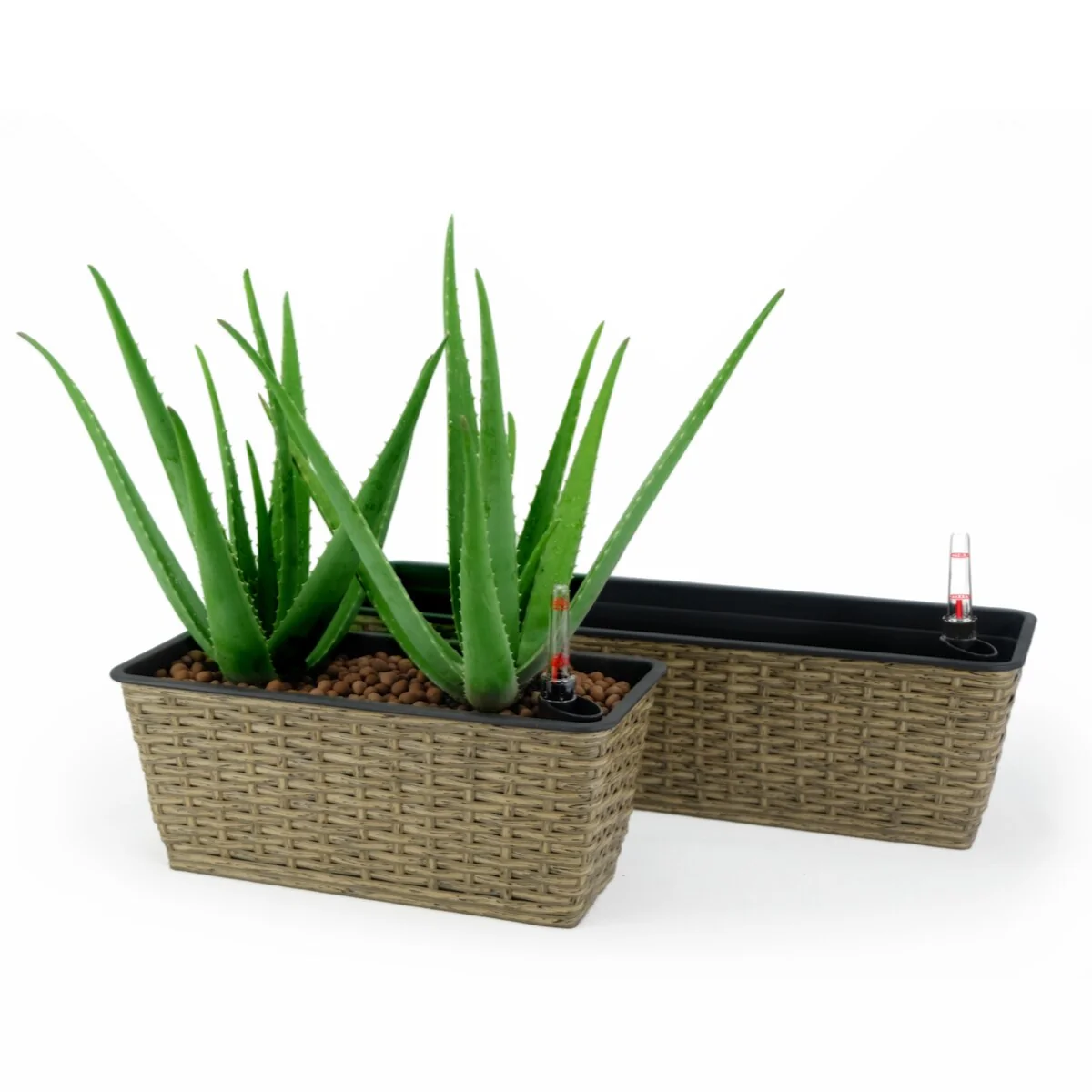 2-Pack Smart Self-watering Rectangle Planter for Indoor and Outdoor - Hand Woven Wicker