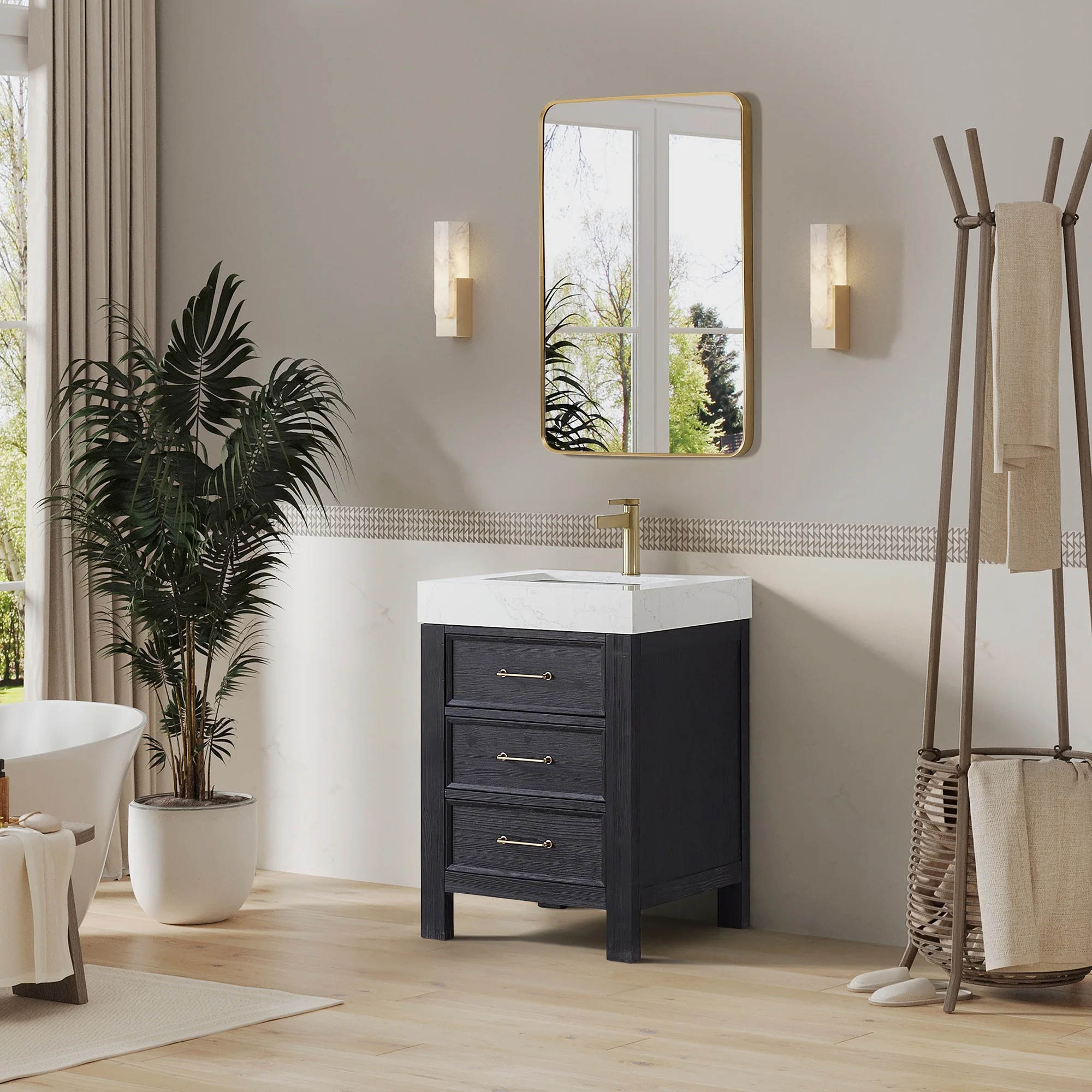 Leon 24 in. Single Bathroom Vanity with Composite Stone Top