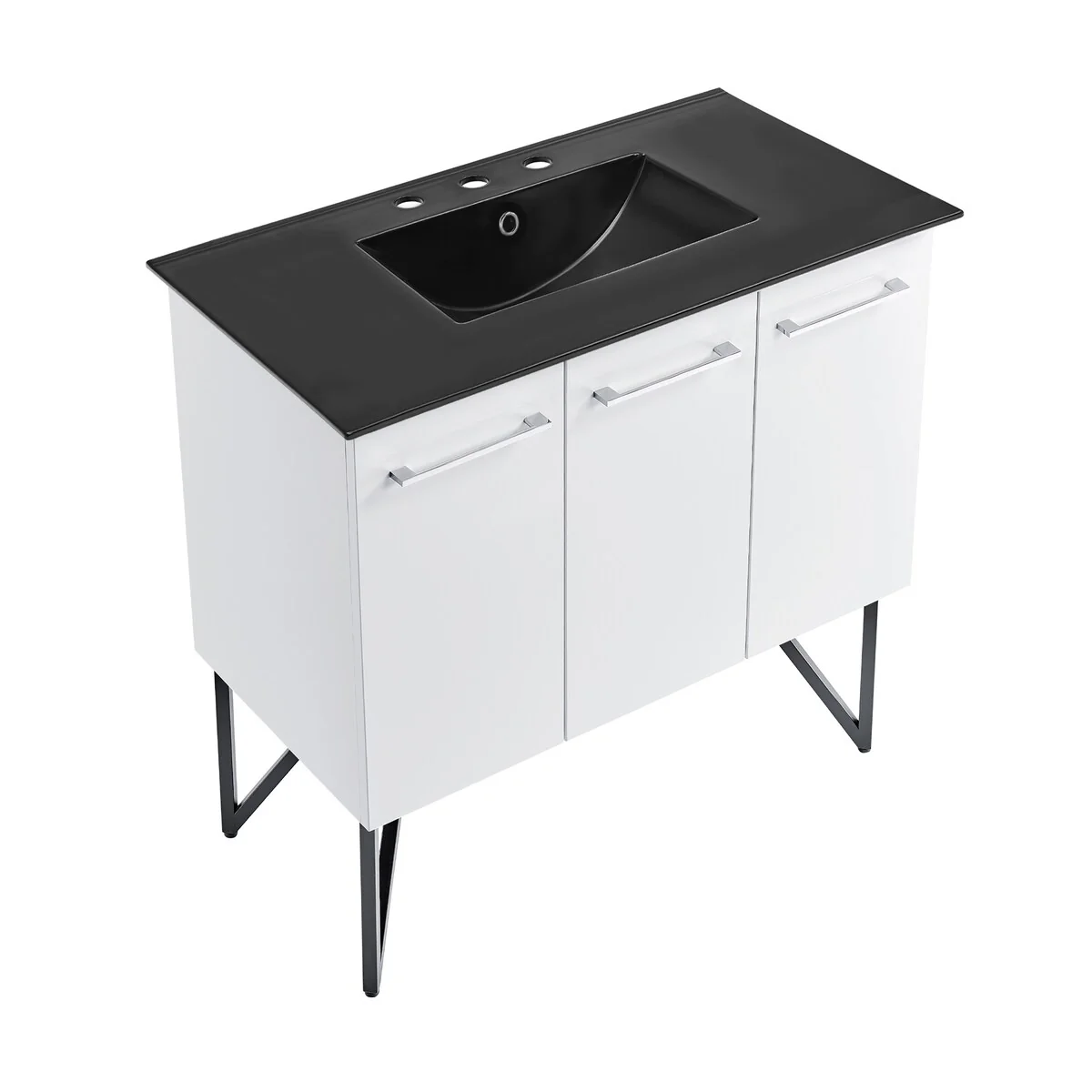 Annecy 36 In. White Bathroom Vanity With Black, 3-Hole Ceramic Sink Top