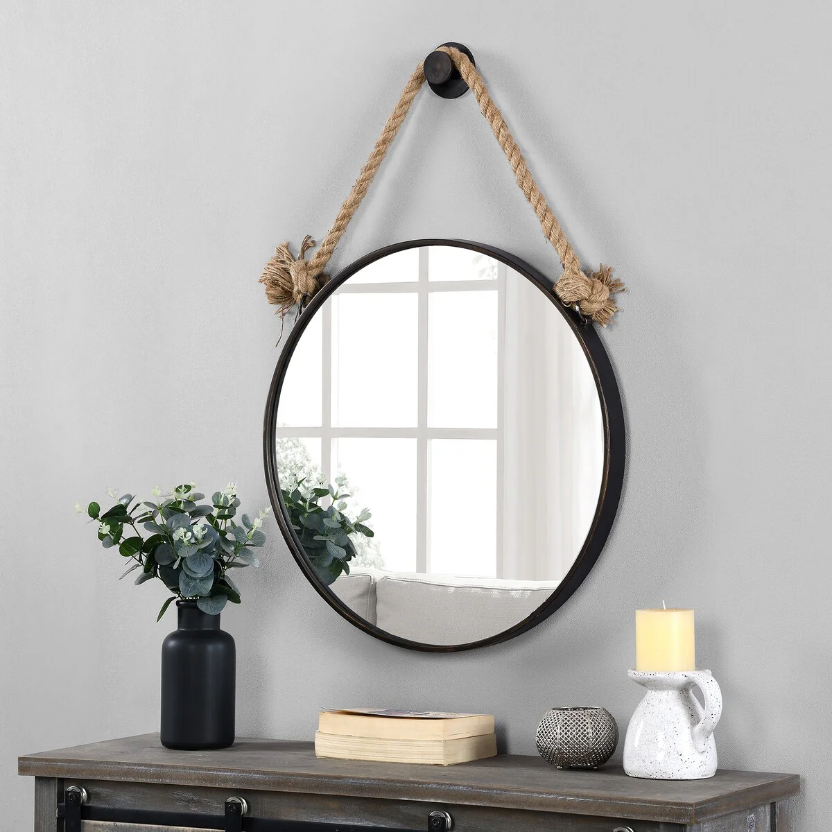 FirsTime & Co. Dockline Round Mirror, American Crafted, Oil Rubbed Bronze, Mirror, 22 x 2 x 33.5 in