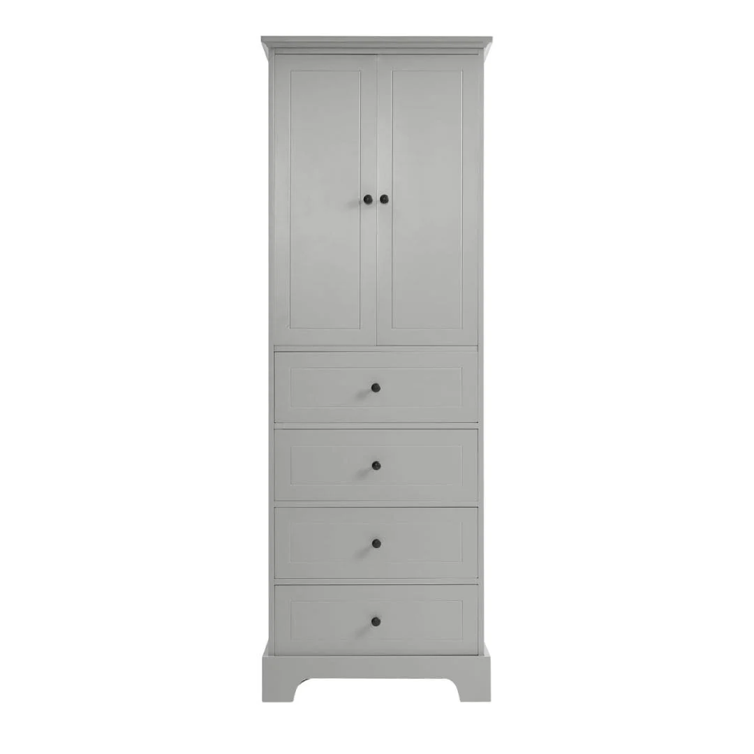 Storage Cabinet with 2 Doors and 4 Drawers for Bathroom Adjustable Shelf, MDF Board with Painted Finish