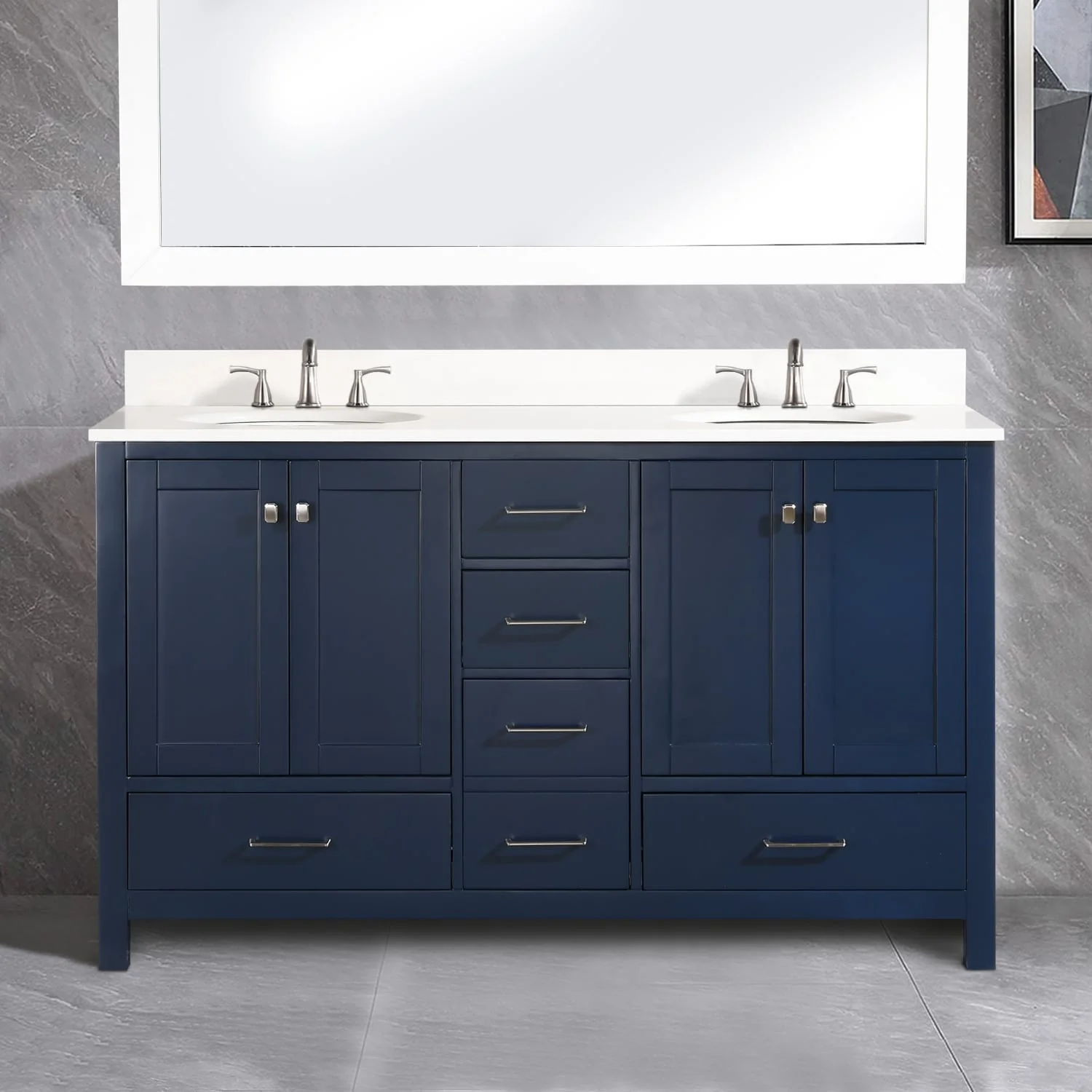 Prismora 60 in. Midnight Blue Vanity with Countertop & Splash, Double Sinks