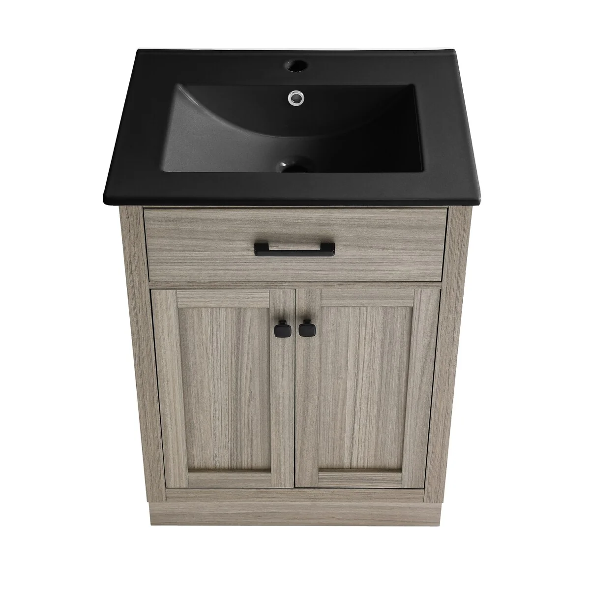 Burdon 24 In. Brown Oak Bathroom Vanity With Black Ceramic Sink Top