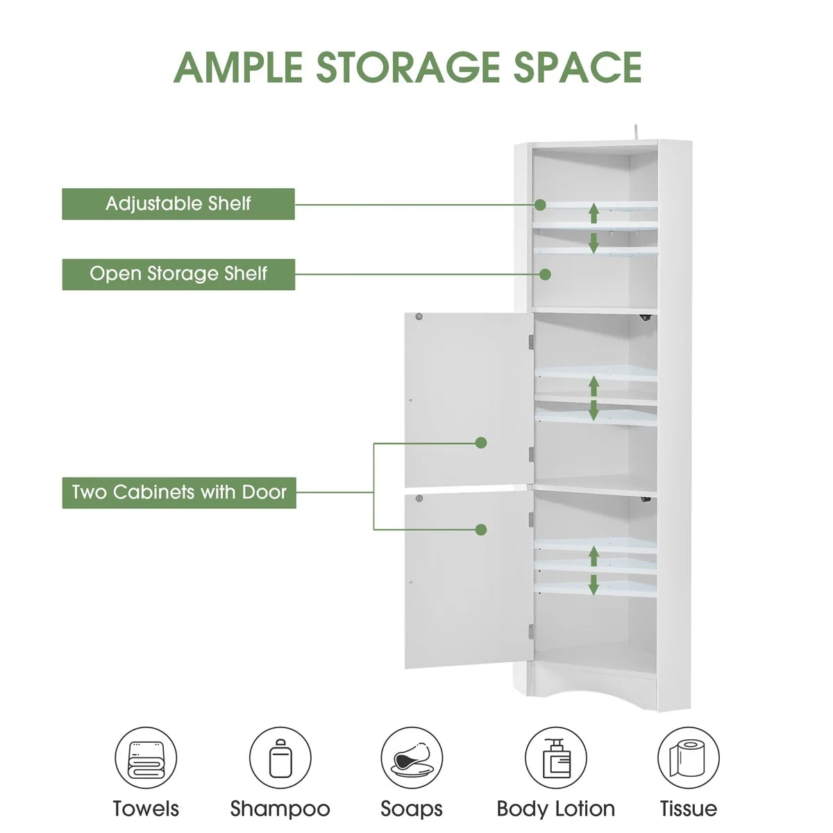 Merax Freestanding Tall Bathroom Corner Cabinet with Adjustable Shelves