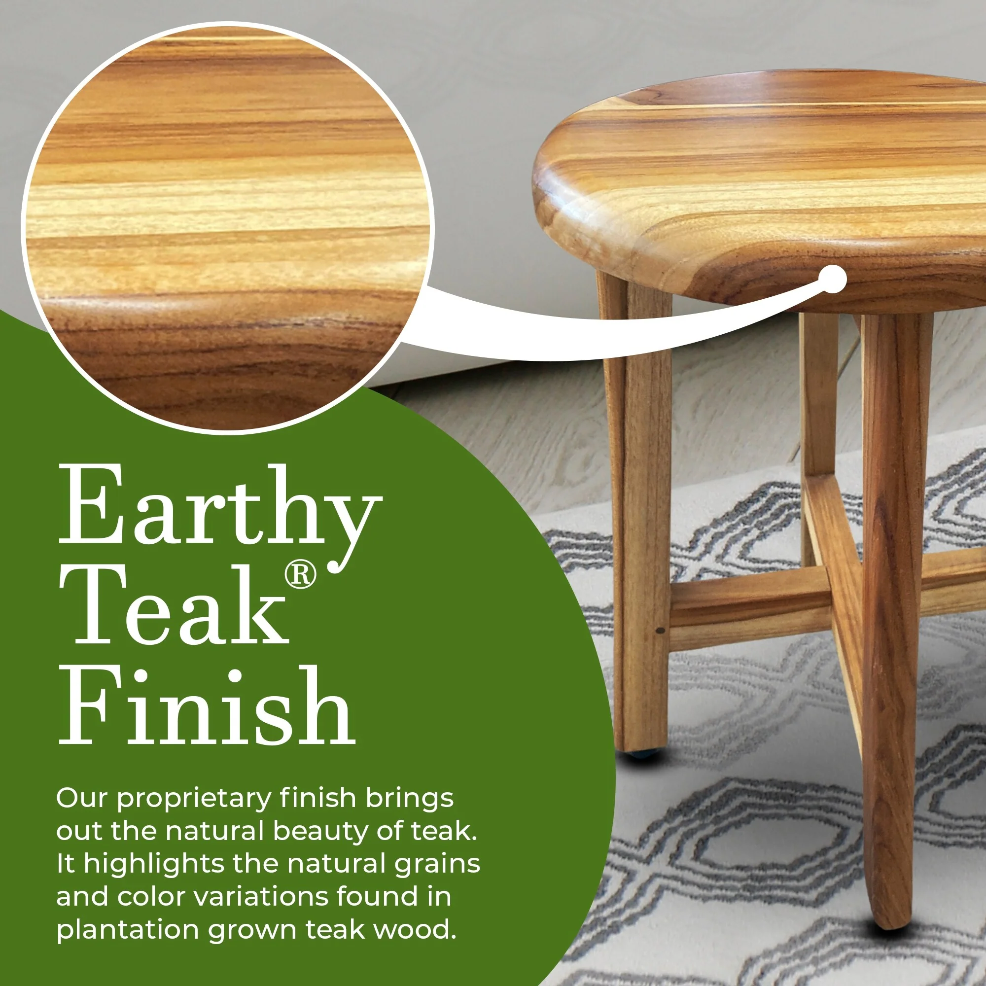 EcoDecors Shoji 13.5in Teak Wood Round Compact Shaving Shower Foot Stool - 11.5