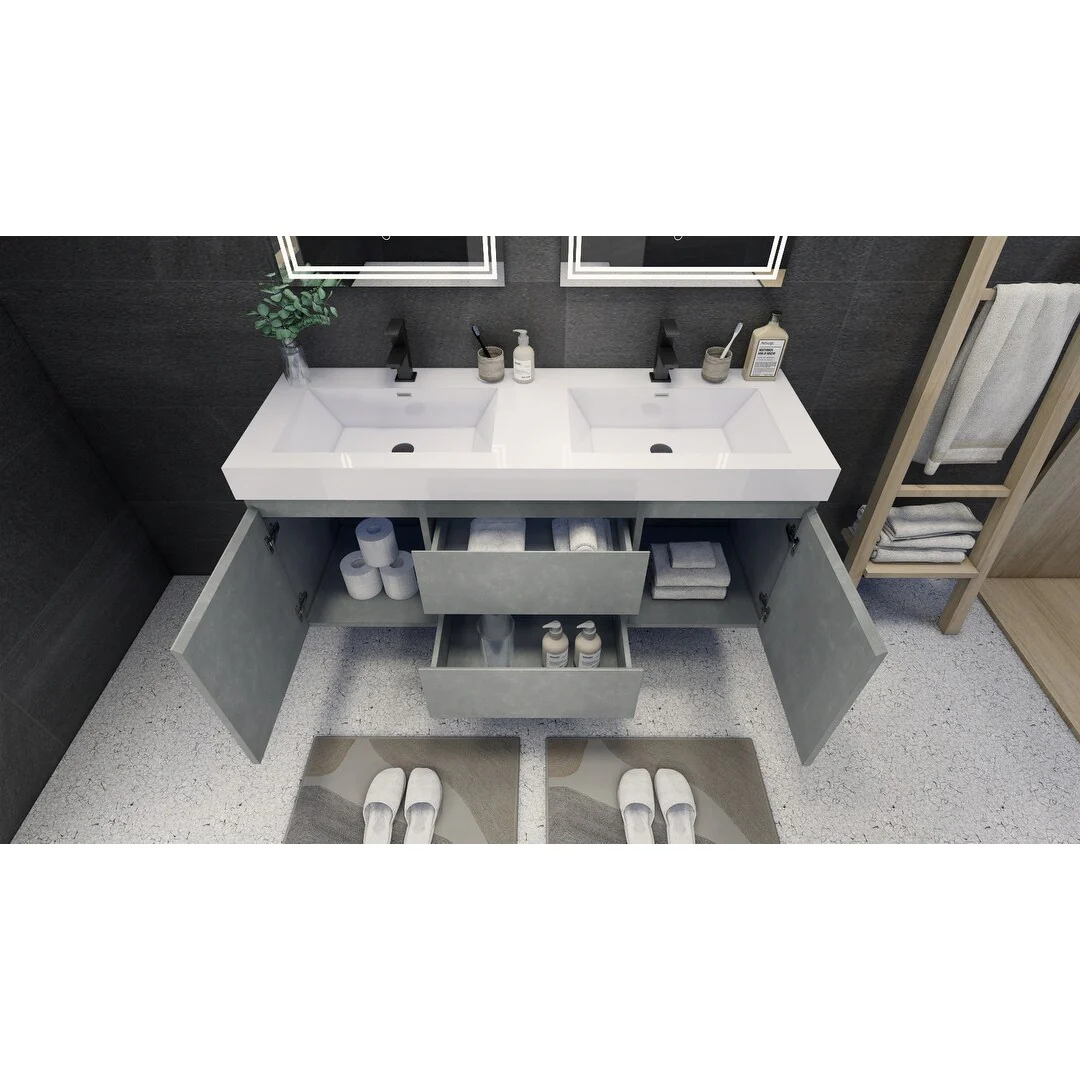 Baillie 60'' Wall-Mounted Vanity with Double Reinforced Acrylic Sink
