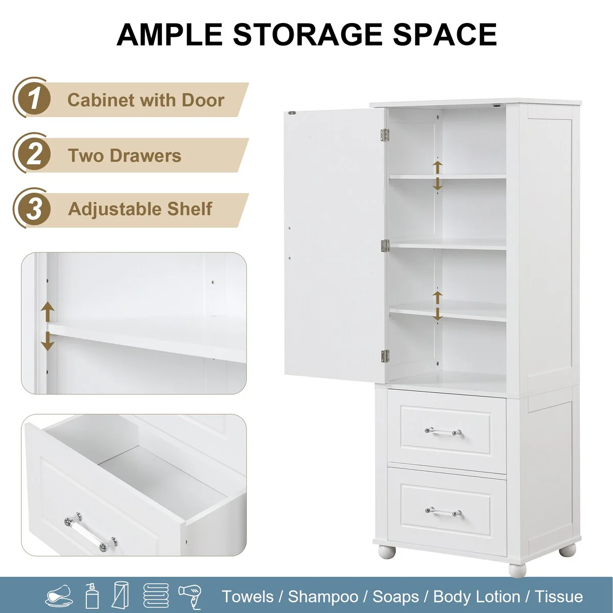 Tall Bathroom Storage Cabinet, Freestanding Storage Cabinet