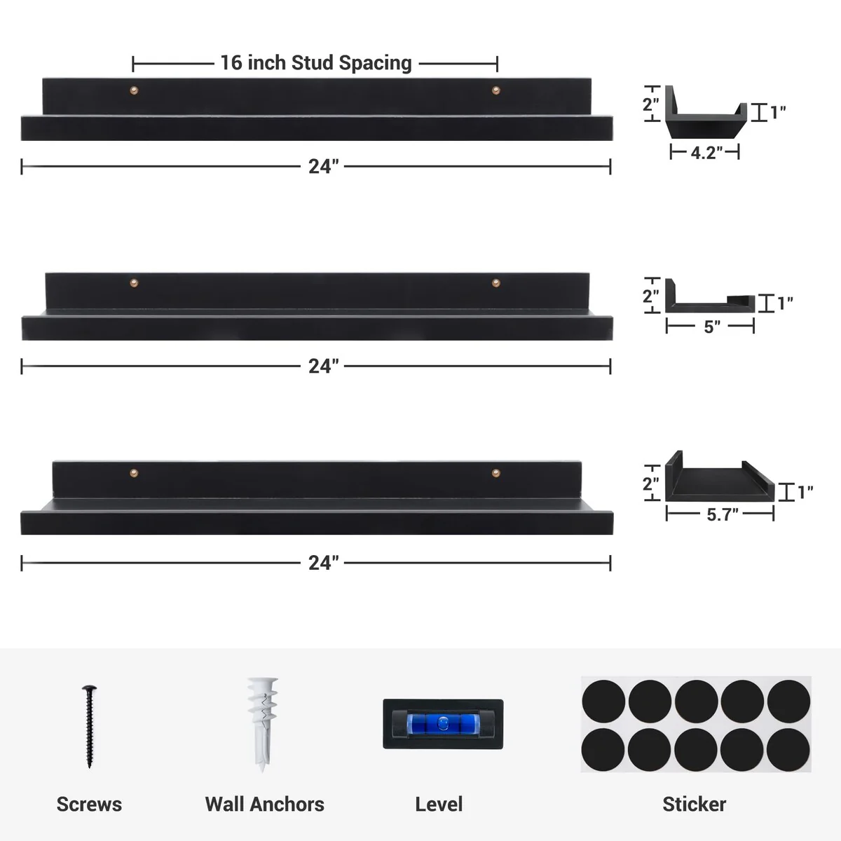Picture Ledge Shelf, Floating Shelves Wall Mounted Set of 3