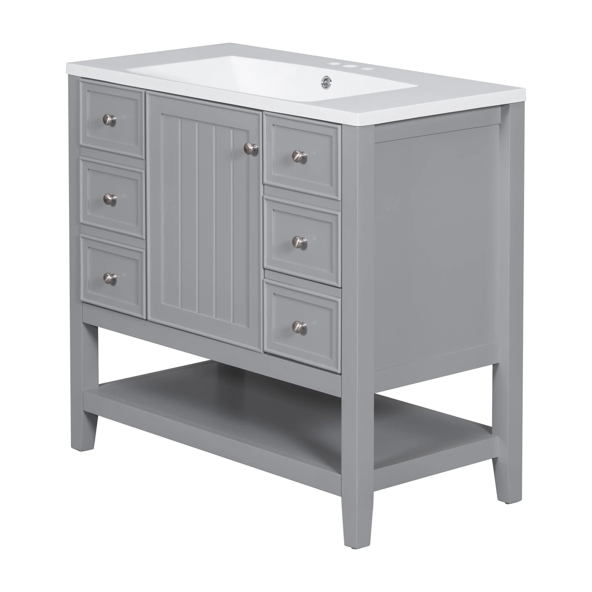 36 Inch Freestanding Bathroom Vanity Set with Drawers and Ceramic Sink