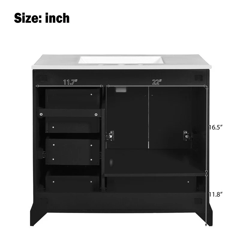 36-Inch Classic Bath Vanity Set – Ceramic Vessel Sink, Blue Two-Door Cabinet with Soft-Close Hinges & Four Storage Drawers