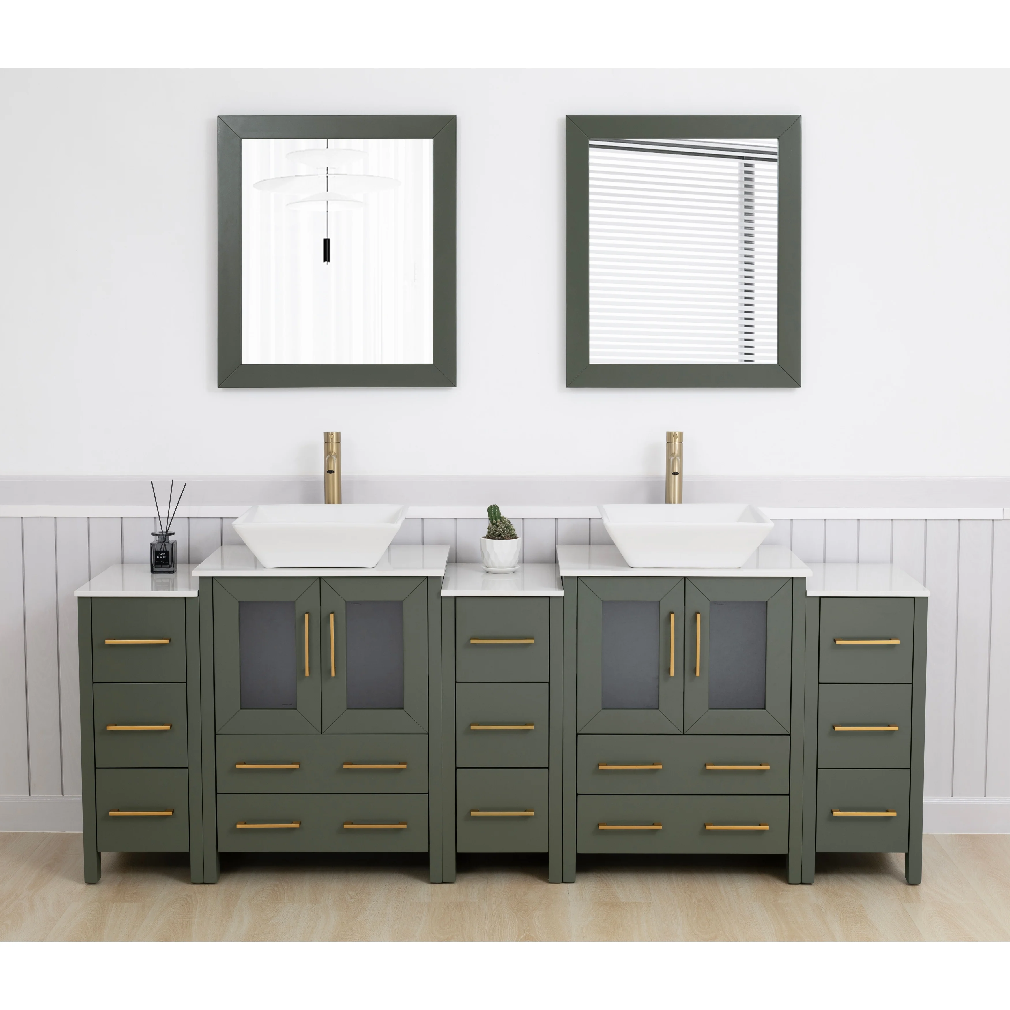 Vanity Art 84-Inch Double Sink Bathroom Vanity Set with Engineered Marble Top and Free Mirror - 84 W X 18.5 D X 31.1 H