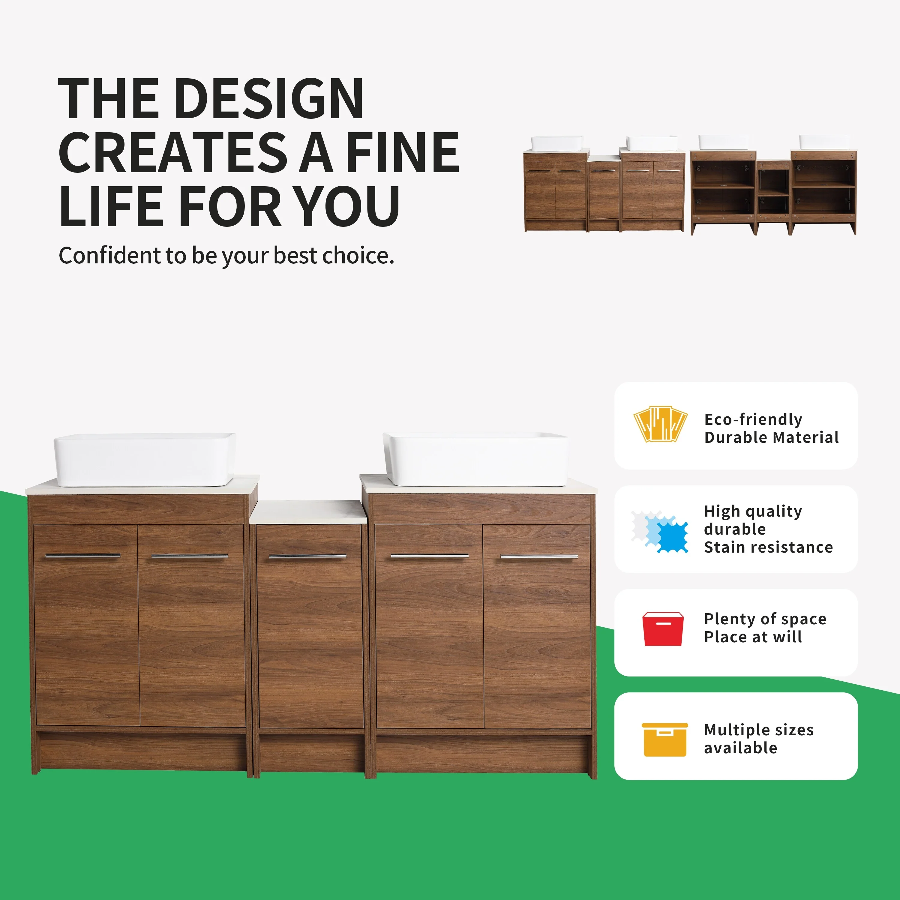 BNK 24/36/48/60 Inch Bathroom Vanity with Sink, Freestanding Bathroom Vanity with Soft Close Doors and Adjustable Shelf