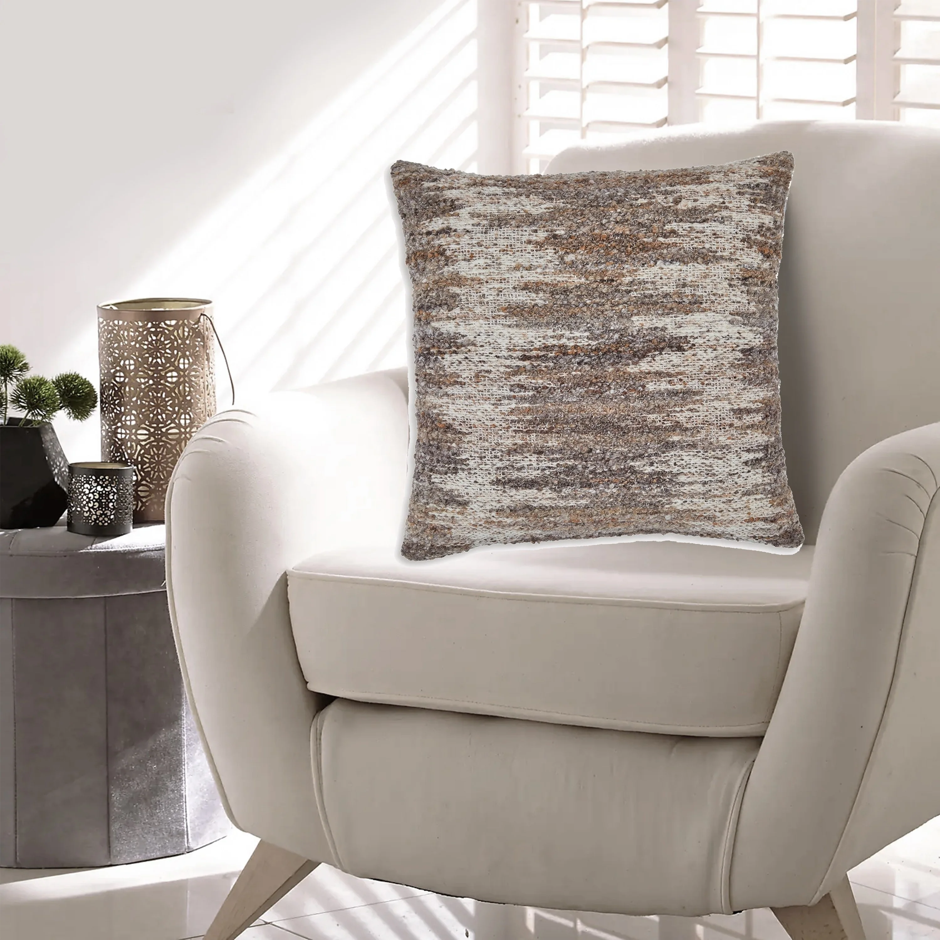 Nely 22 Inch Accent Pillow Set of 4, Handwoven Abstract Design, Ivory Brown