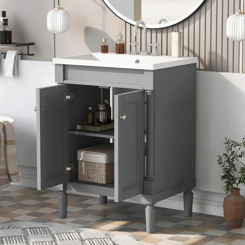 24'' Bathroom Vanity with Top Sink: Modern 2-Tier Storage Cabinet, Single Sink, Large Shelves