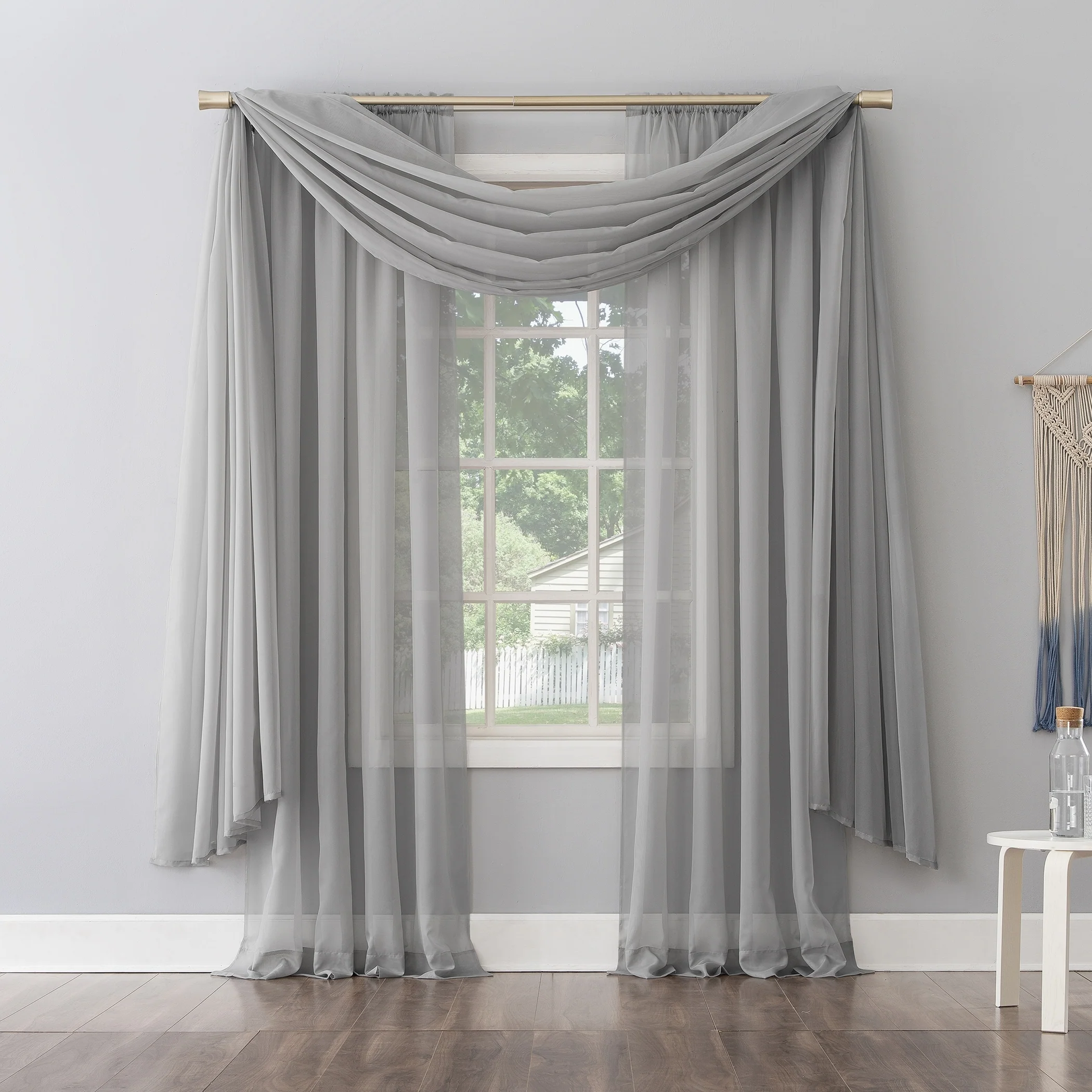 No. 918 Emily Voile Sheer Rod Pocket Window Curtain Scarf, Single Panel