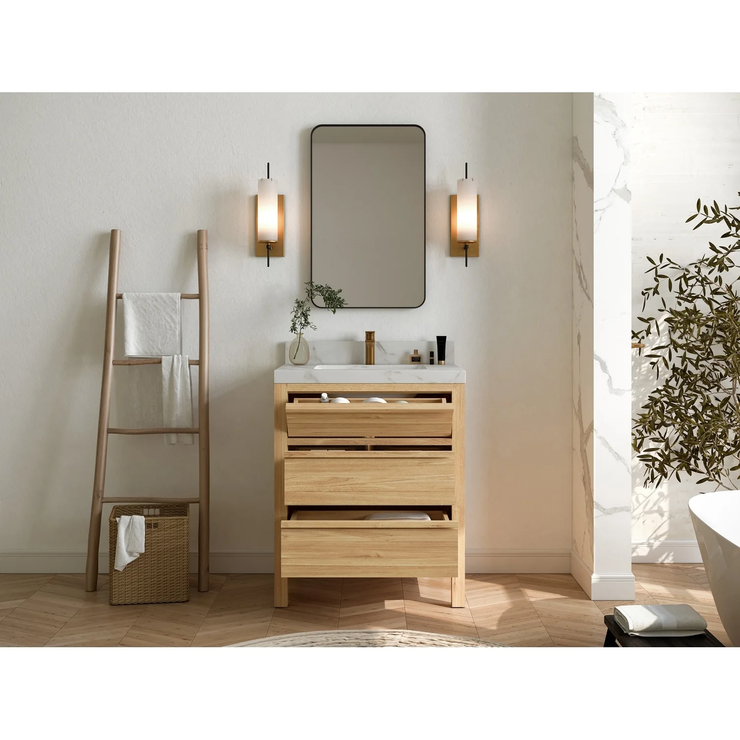 Willow Collections 30 in. W x 22 in. D Elizabeth Solid Teak Wodd Single Sink Bathroom Vanity with Countertop