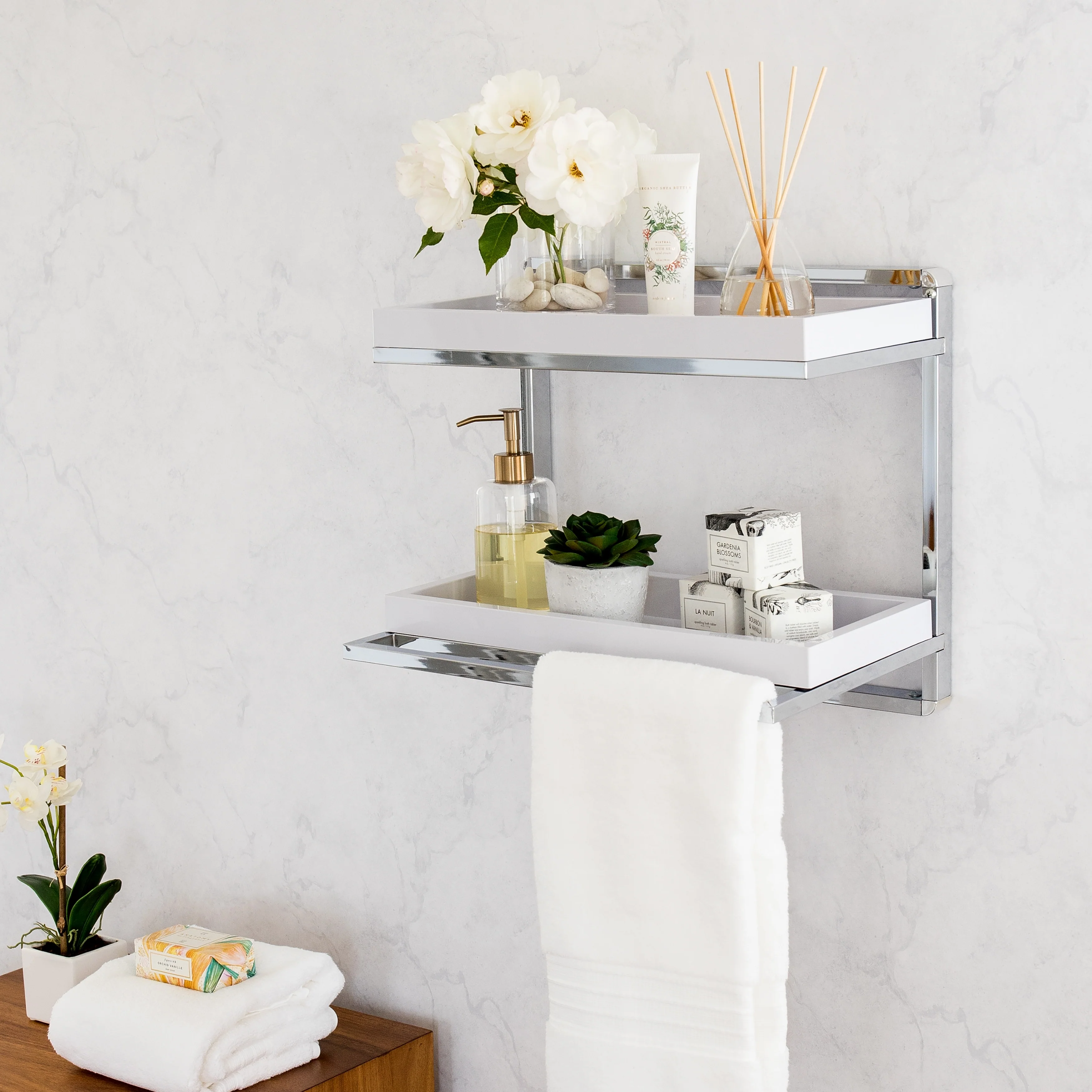 Danya B. Wall Mount 2-Tier Shelving Unit with Towel Rack