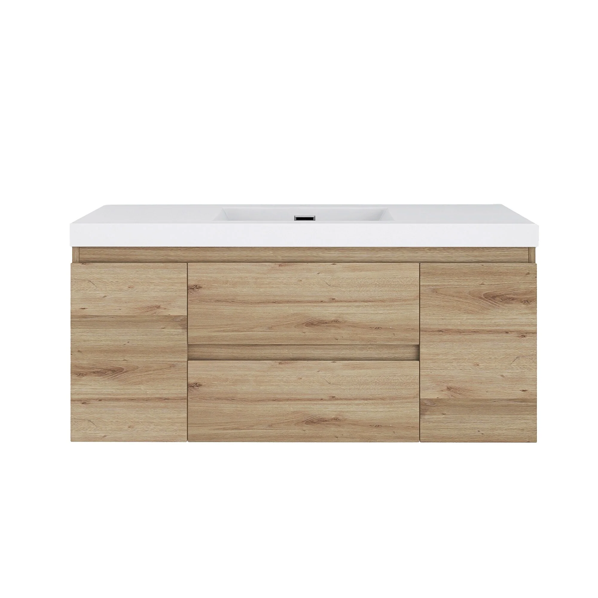 Angela Wall Mounted Bathroom Vanity in F. Oak with White Cultured Marble Top