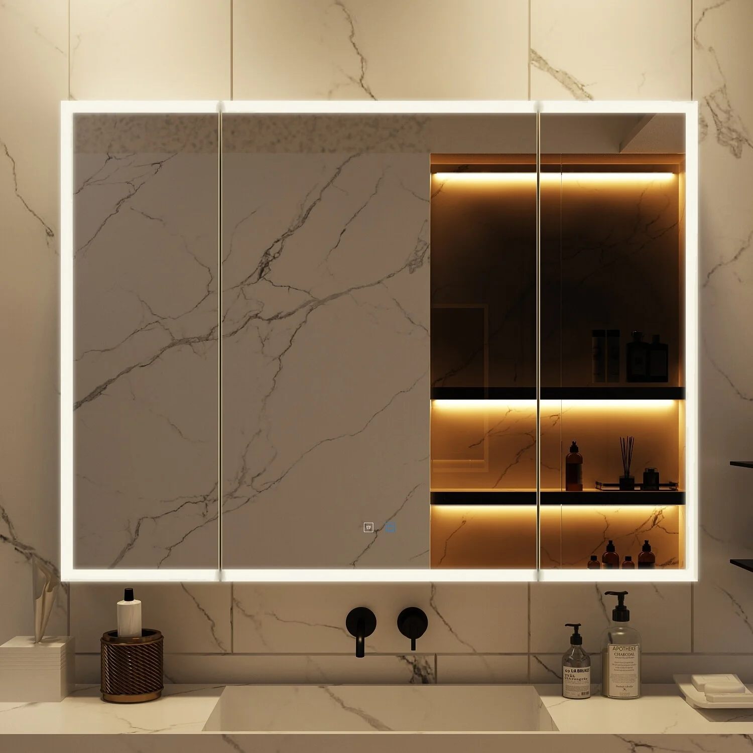 Sleek Anti-Fog Bathroom Medicine Cabinet with Dimmable LED Lights - 45.9