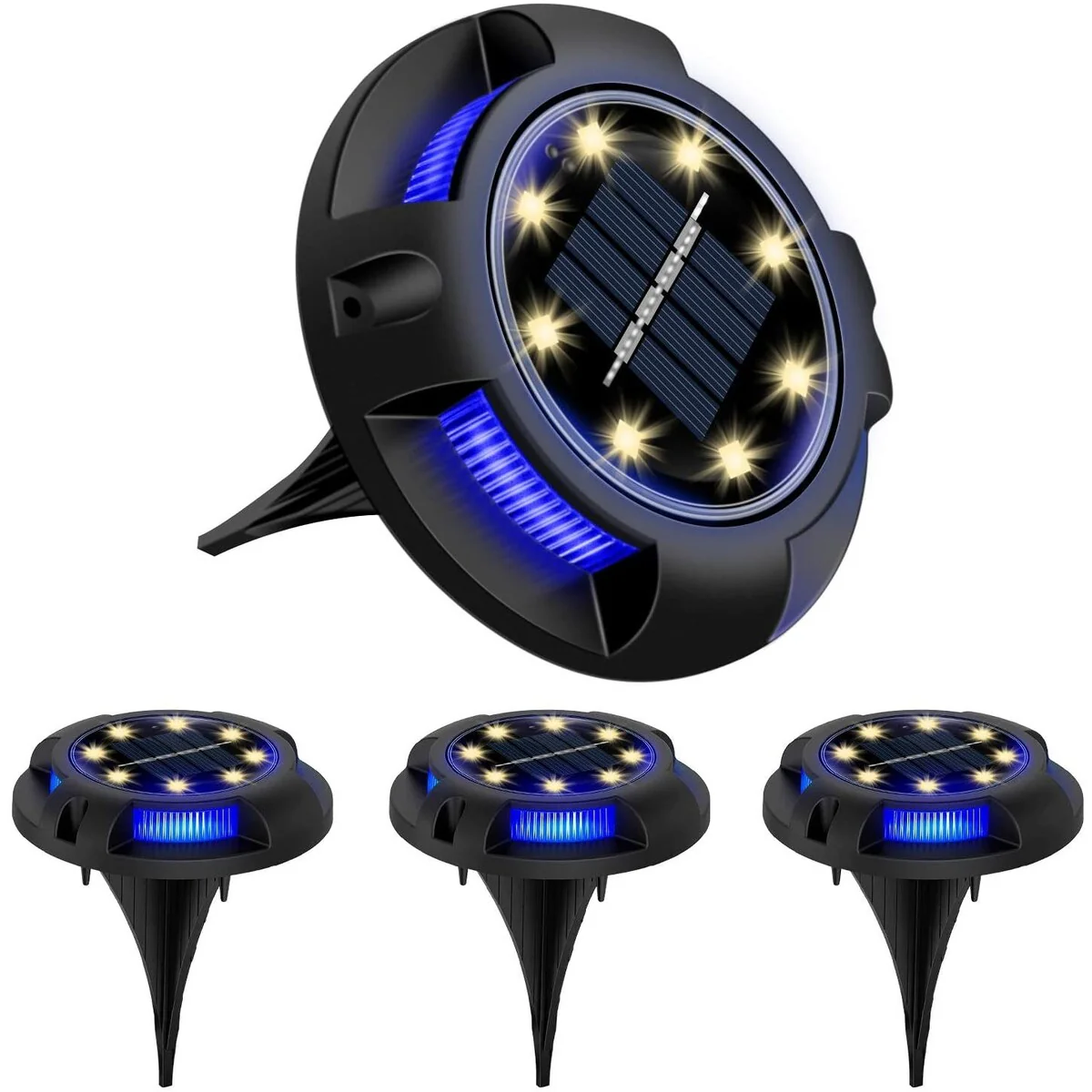 4 Pack Solar Ground Disk Lights for Pathway 12 LED