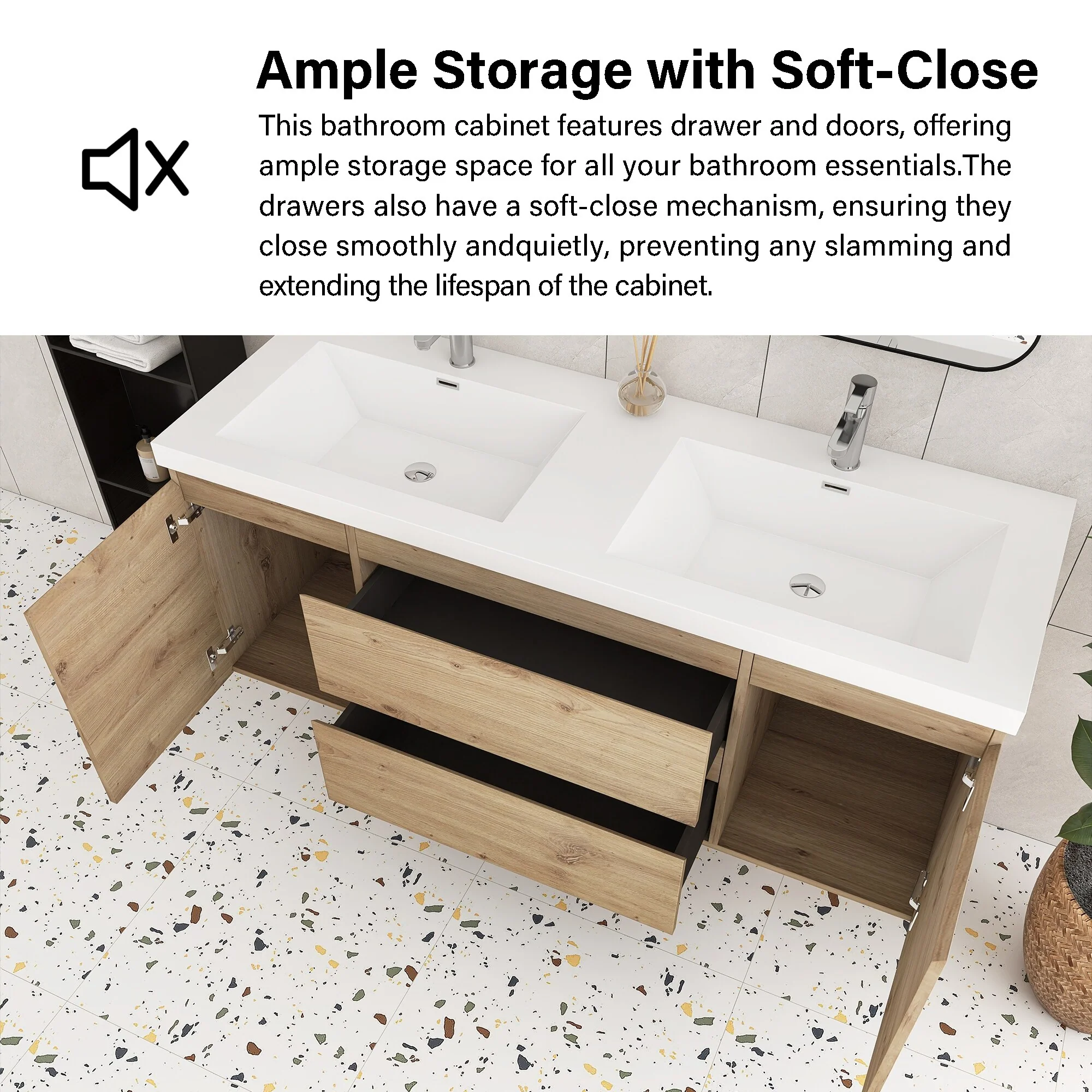 Angela Wall Mounted Bathroom Vanity in F. Oak with White Cultured Marble Top