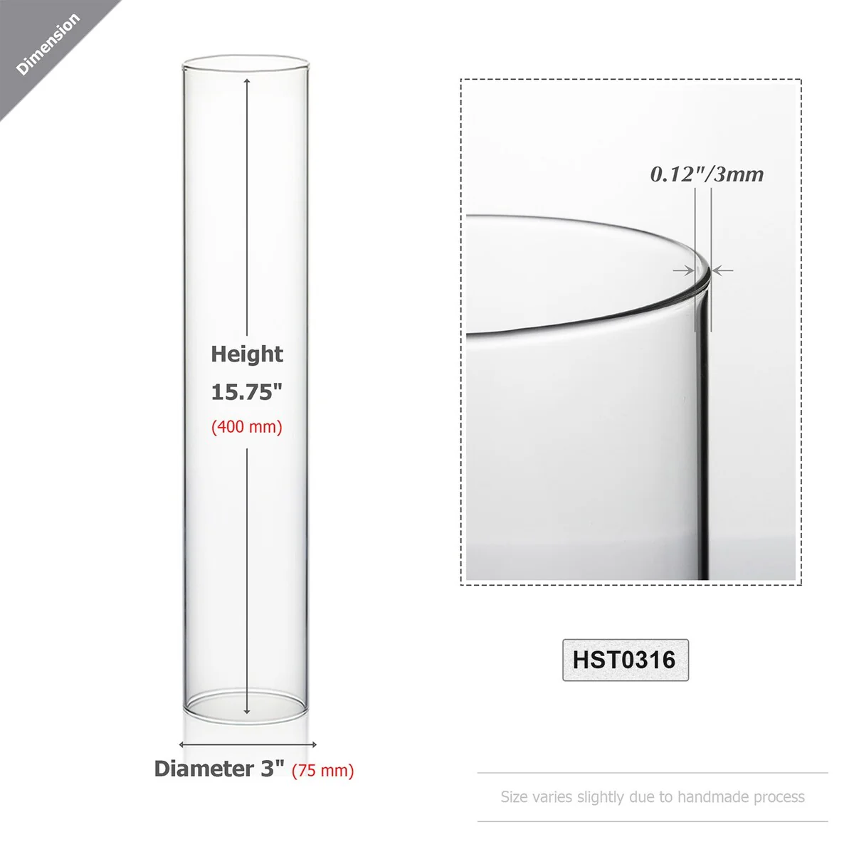 Clear Glass Cylinder Hurricane Chimney Tube, Candle Cover - 1 Piece